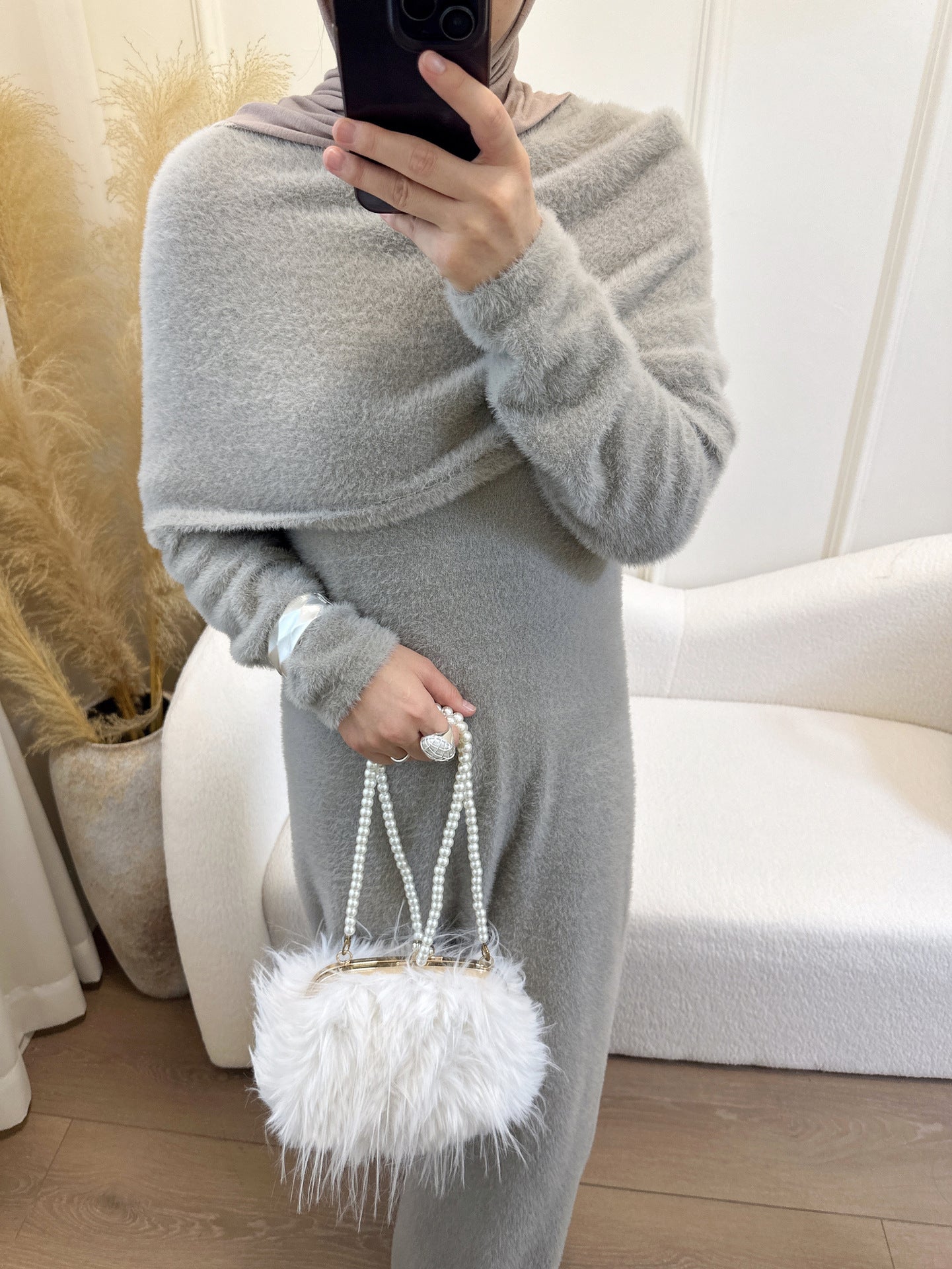 HA6604  Slim-fit Knit Sweater Two-piece Set with Shawl Design (headscarf Optional)