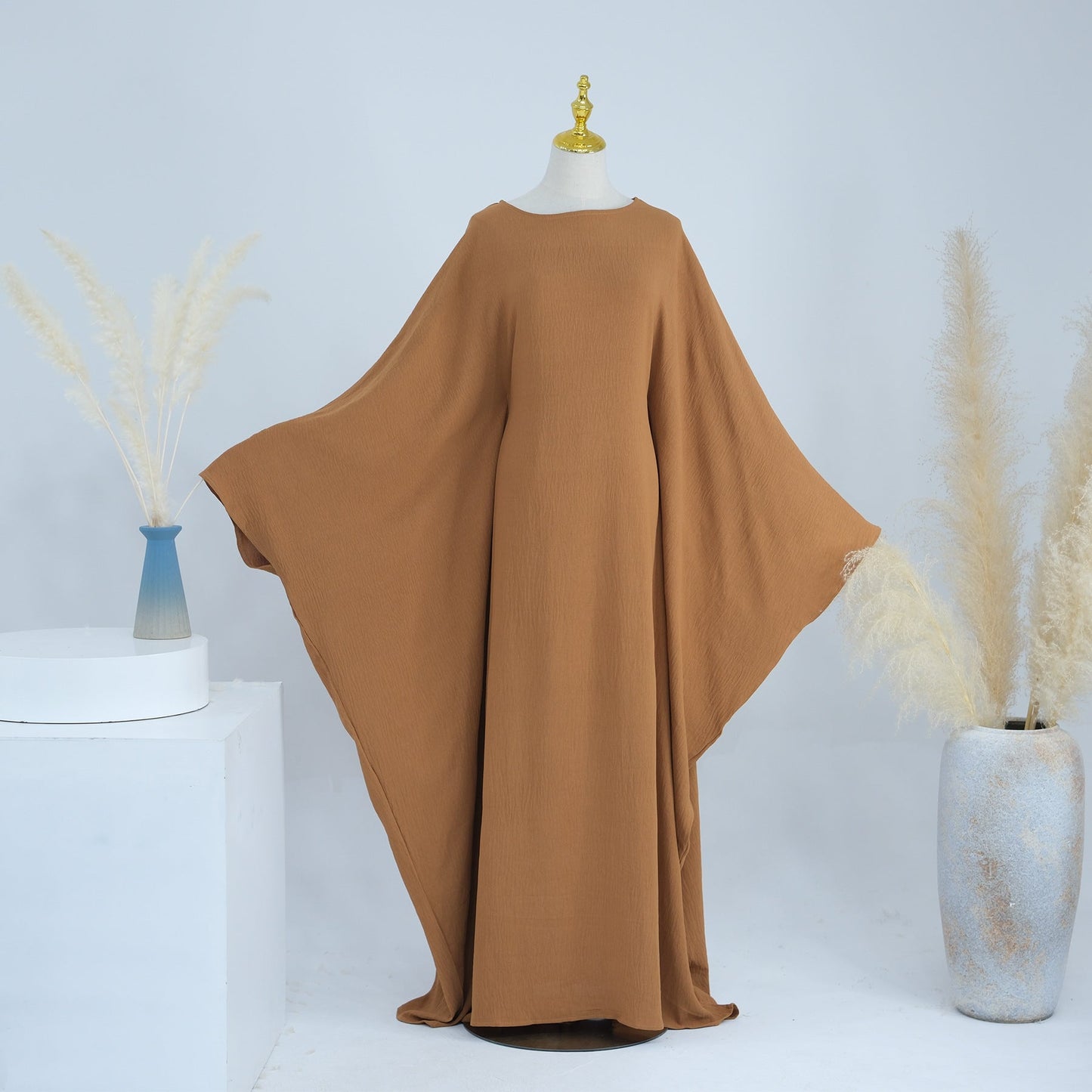 HAYA HAYA0997 Crepe Kaftan with Built-in Belt Waist Bat Sleeves Dress