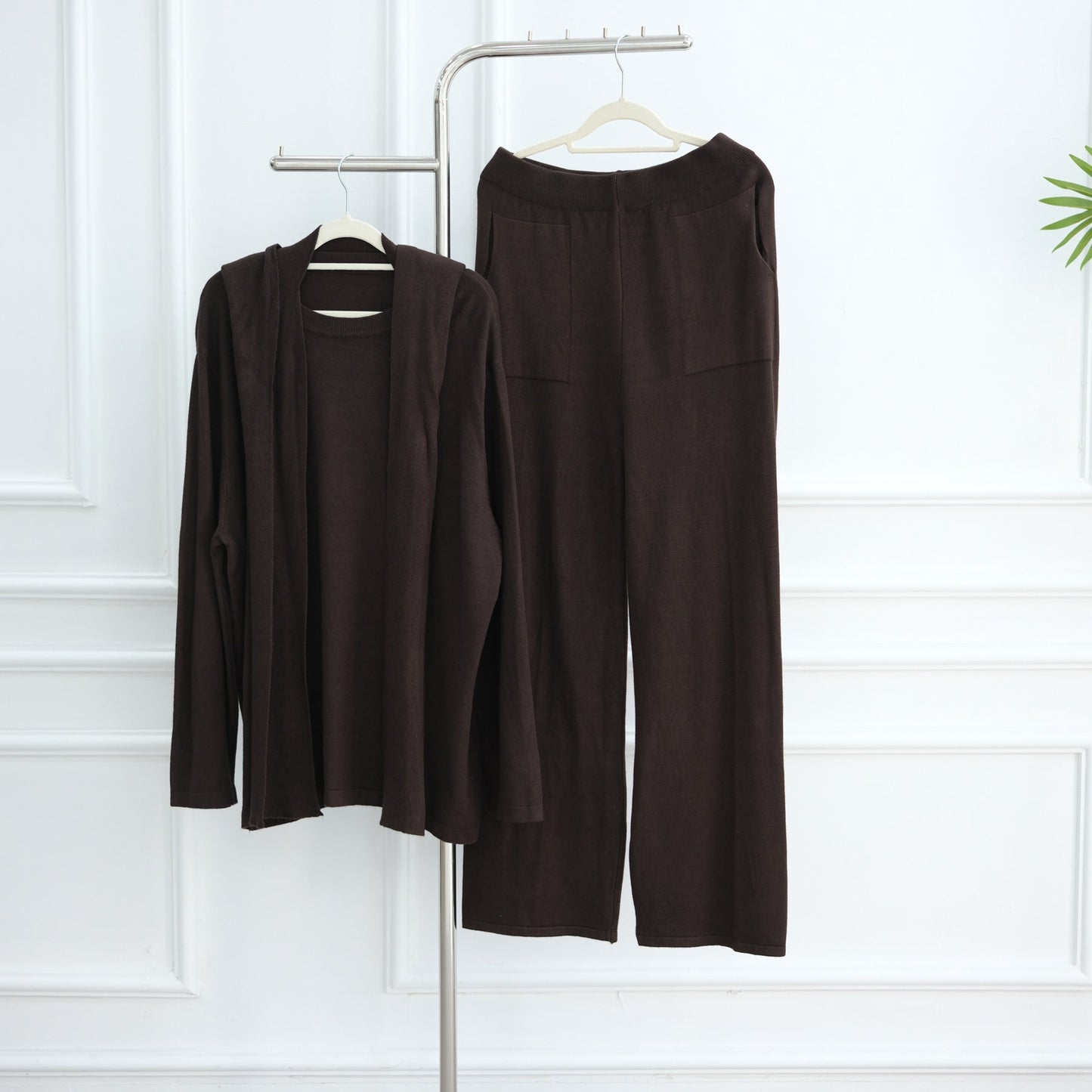 HA6593 Soft knitted home set | Simple solid color two-piece set