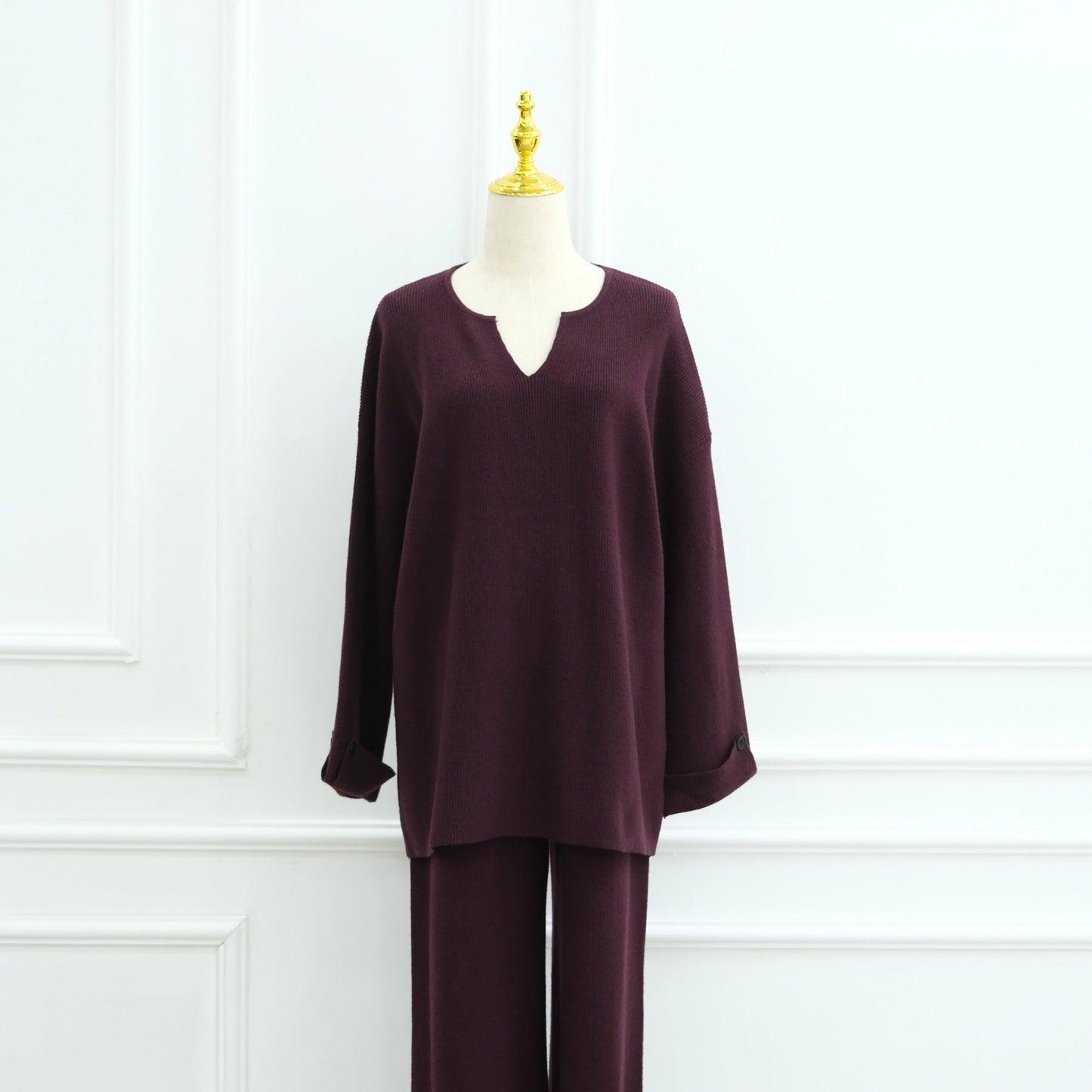 HA6600 Autumn and winter thickened knitted suit solid color two-piece suit (headscarf not included) cuff button design