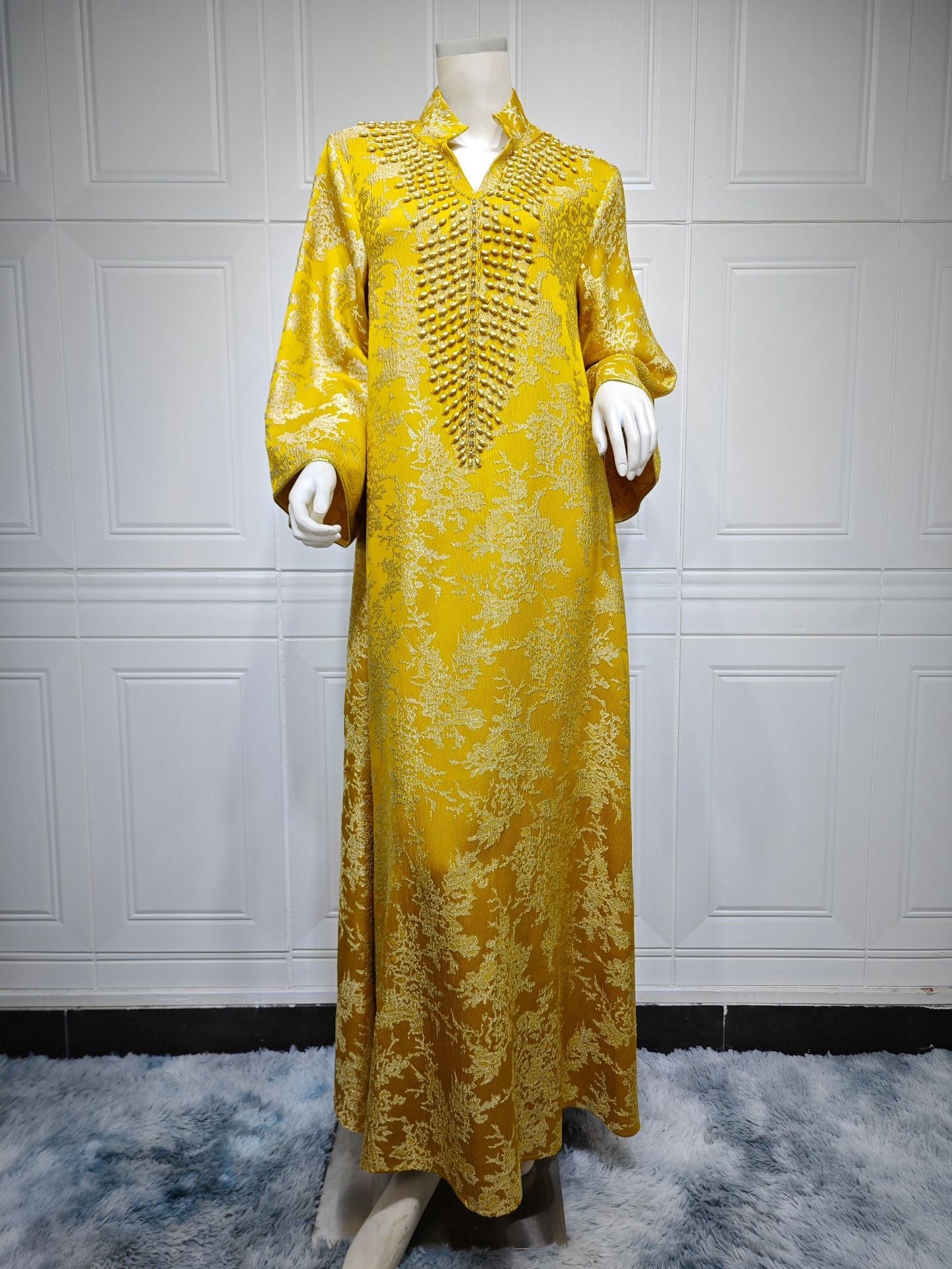 HA6660 Jacquard fabric embroidered beaded robe dress with rich design features