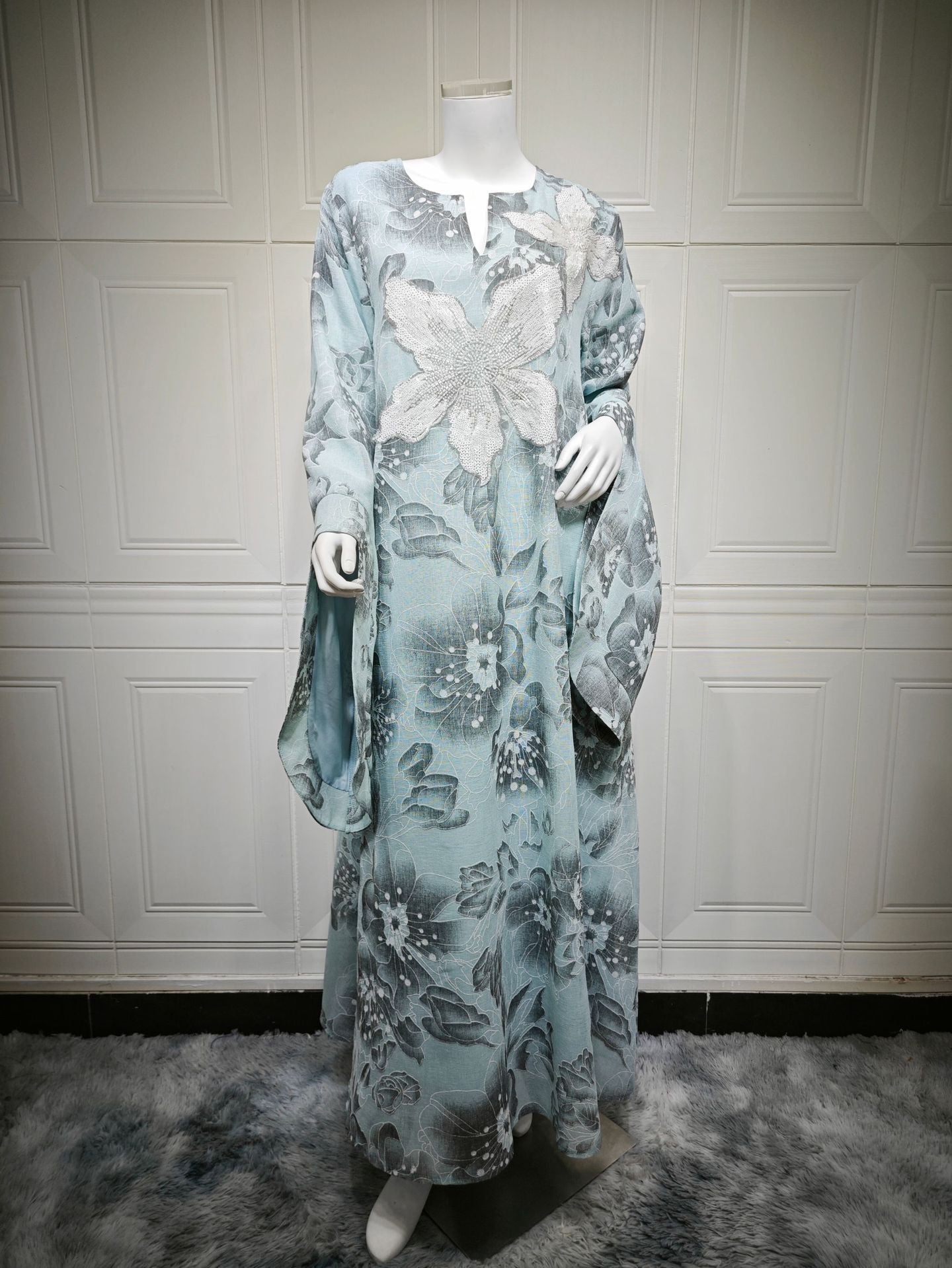 HA6639 Floral Appliqué Embroidered Long Dress