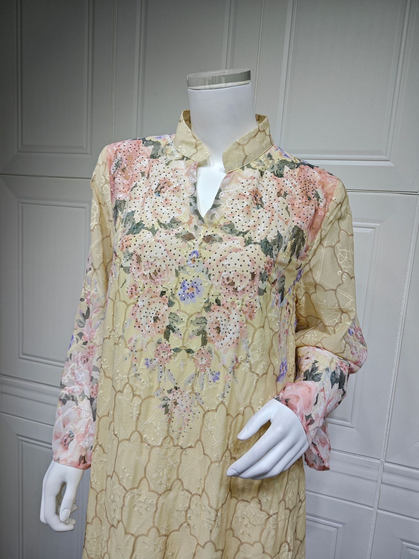 HA6636 Floral Print Embroidered Long Dress