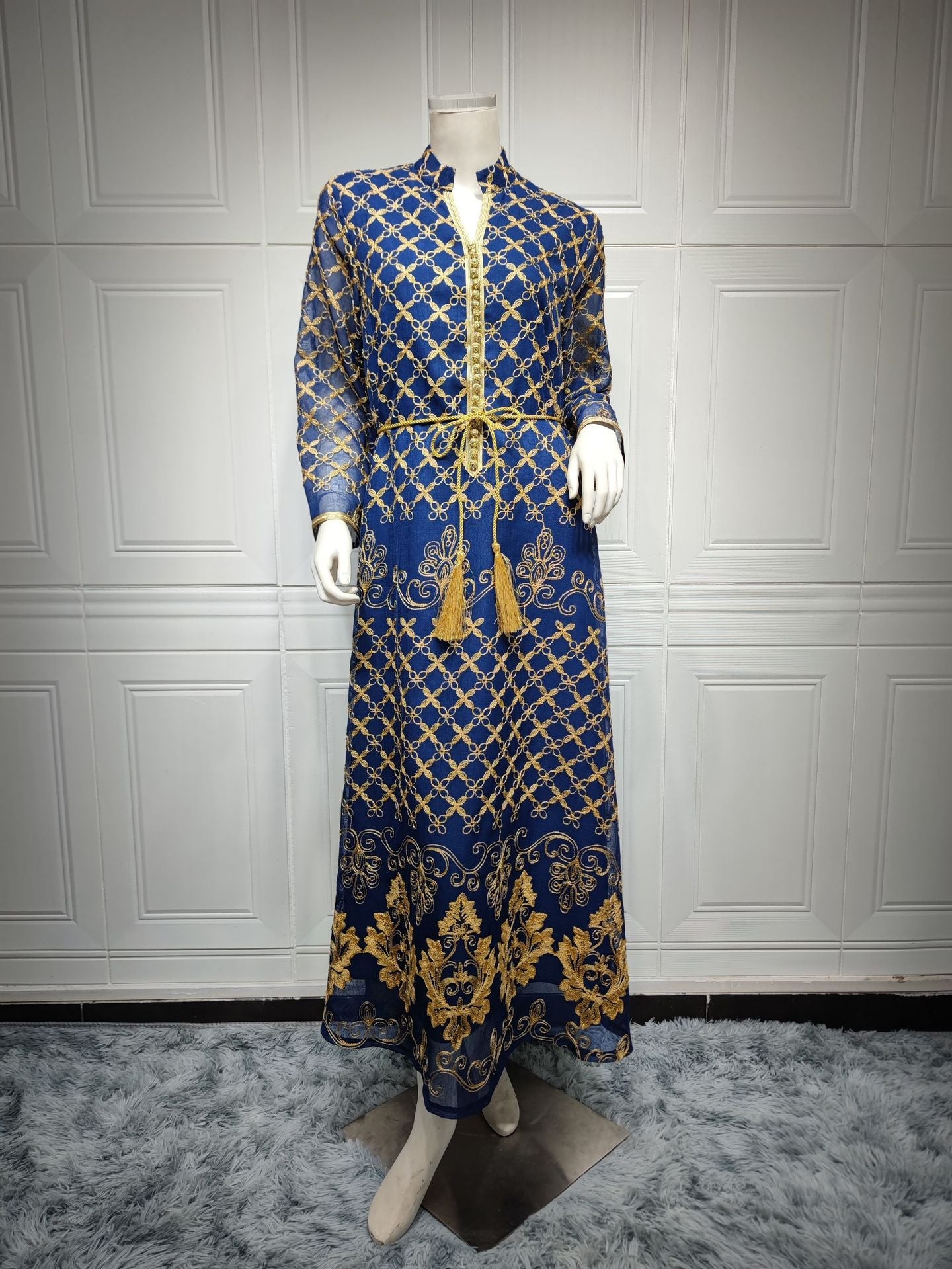 HA6640 Elegant Openwork Embroidered Abaya Long Dress