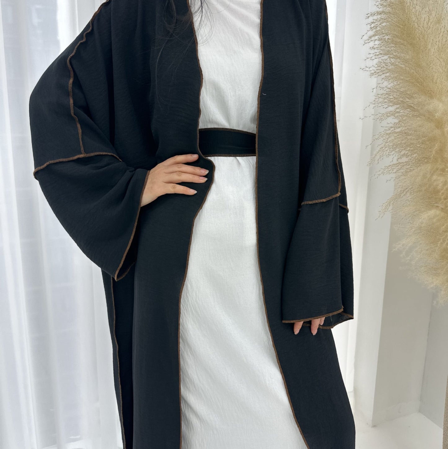 HASA HA1246H 2 PCS SET Crepe Solid Color Loose Hem Cardigan Robe with Hijab