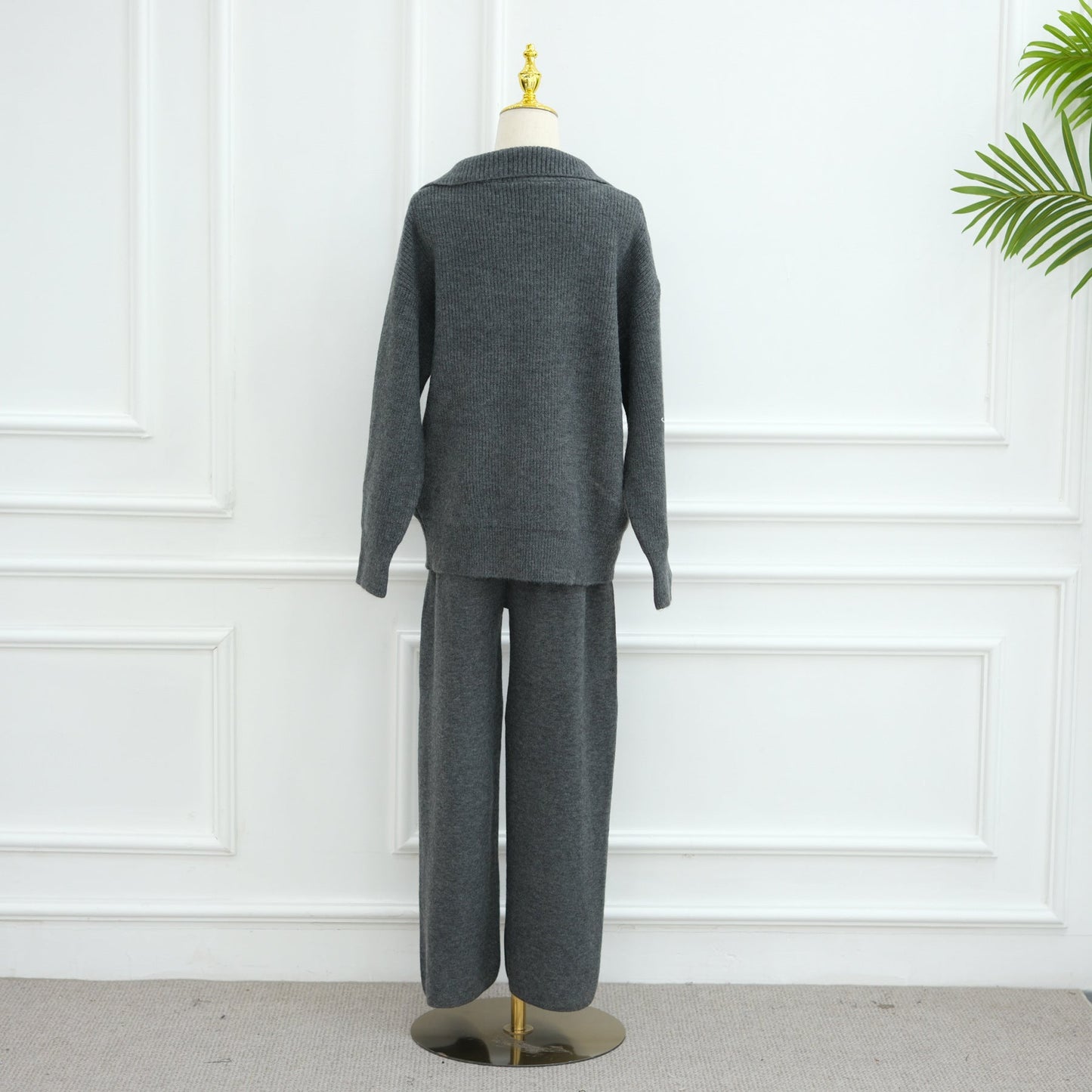 HA6594 Autumn and Winter Thickened Knitted Suit | Simple Solid Color Two-piece Suit