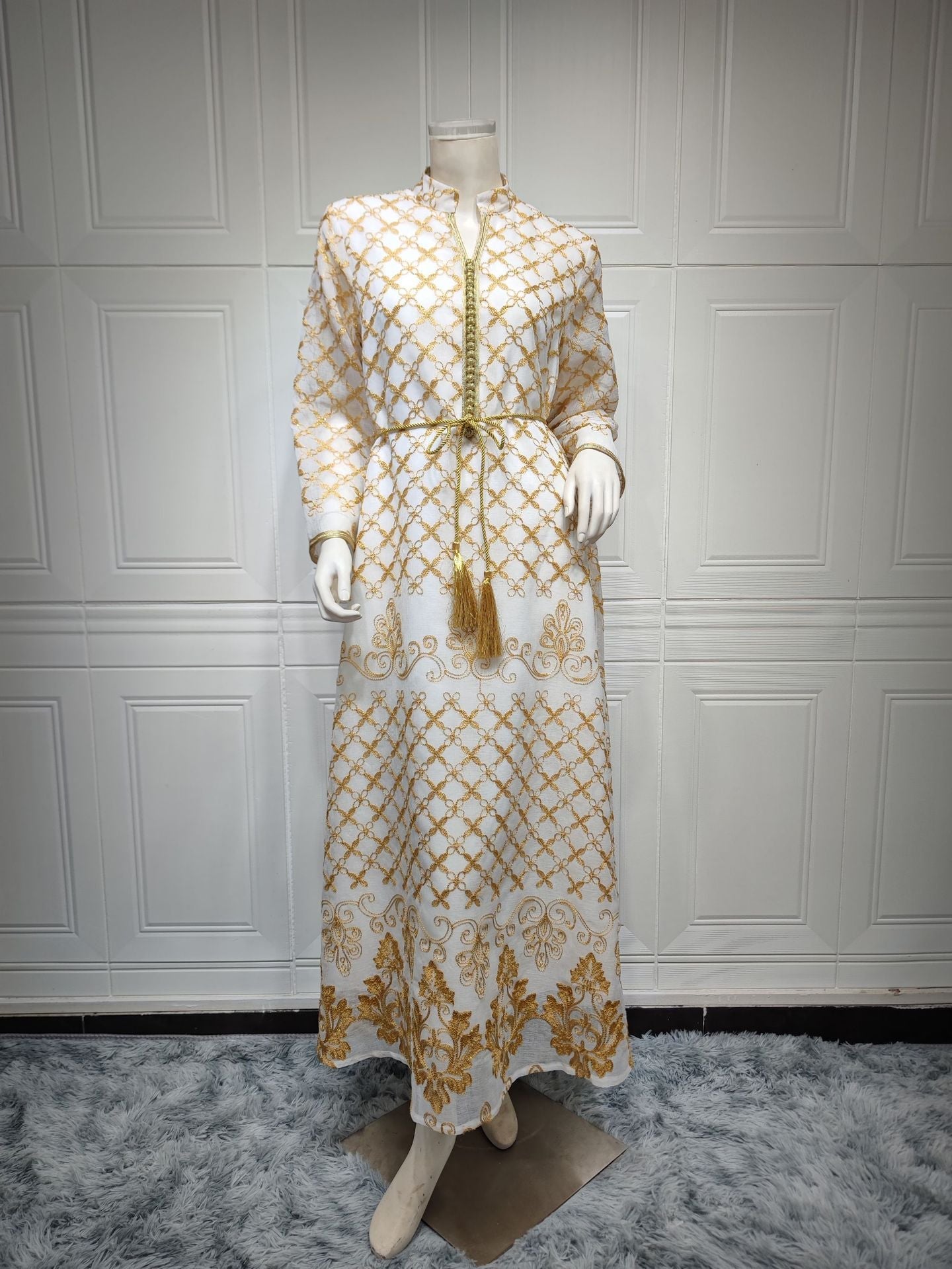 HA6640 Elegant Openwork Embroidered Abaya Long Dress