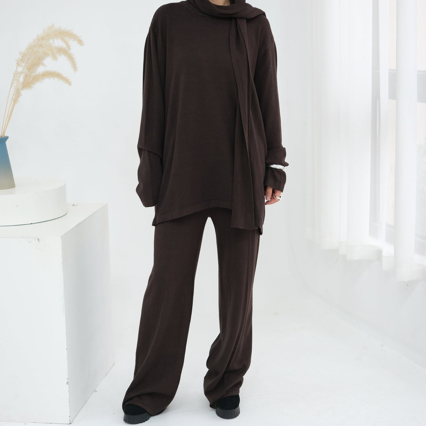 HA6593 Soft knitted home set | Simple solid color two-piece set
