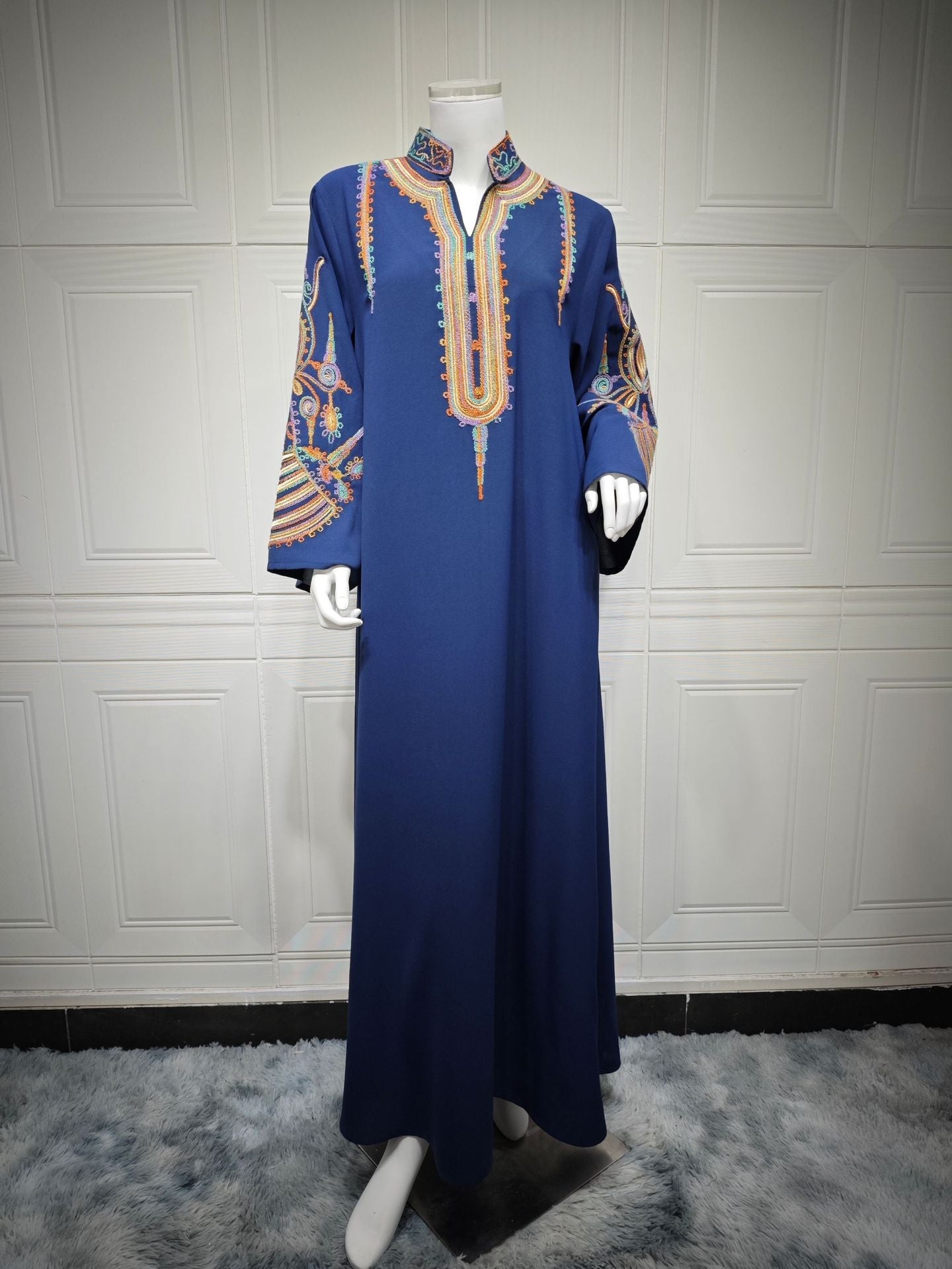 HA6661 Rope Embroidery Pullover Robe Dress, Long Sleeves, Loose Fit.