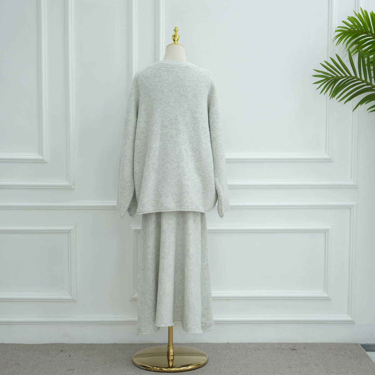HA6596 Autumn and winter thickened knitted three-piece suit (excluding headscarf) vest + cardigan + skirt