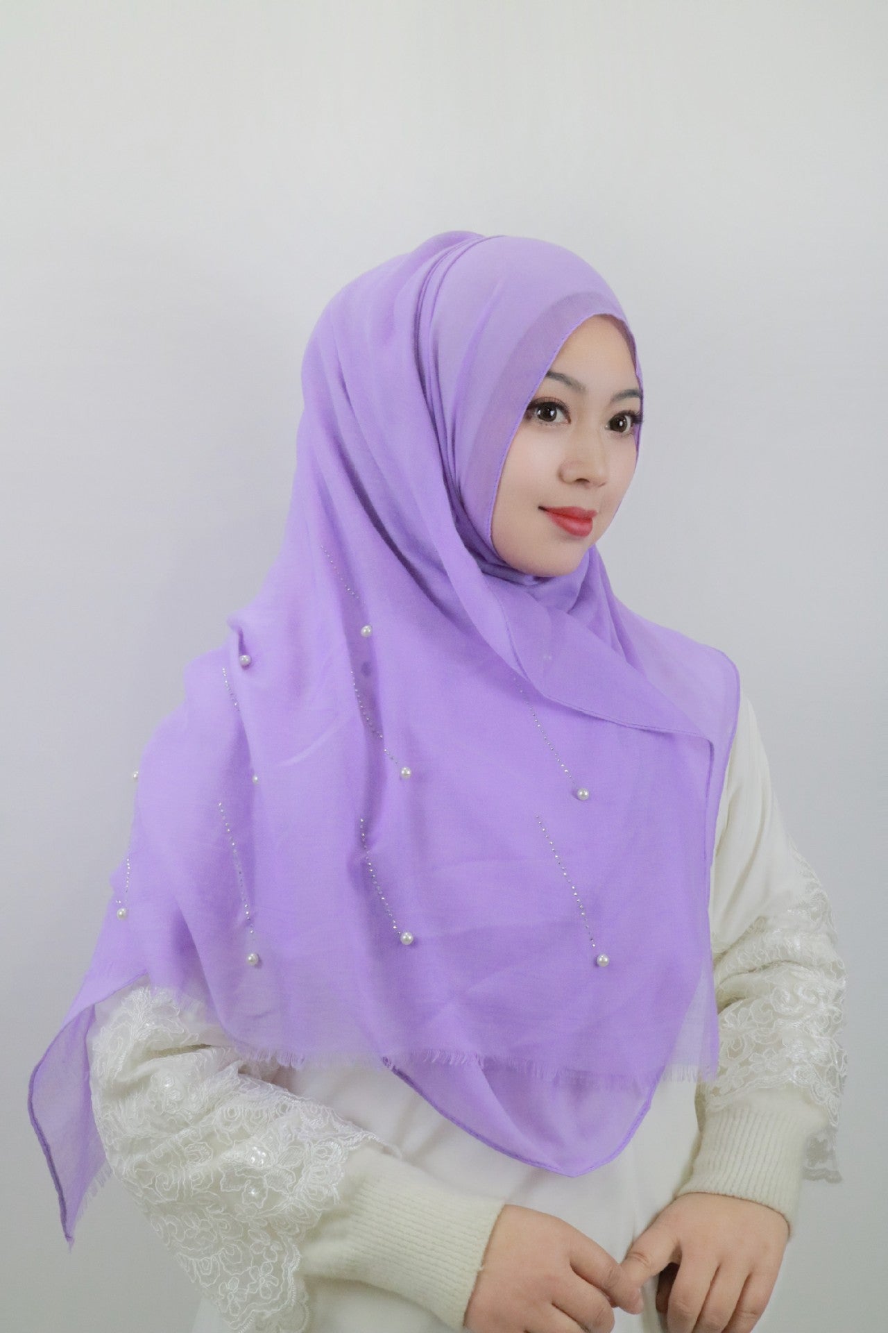 HAYA HA1106 Solid Color Scarf Long Beaded Shawl Headband