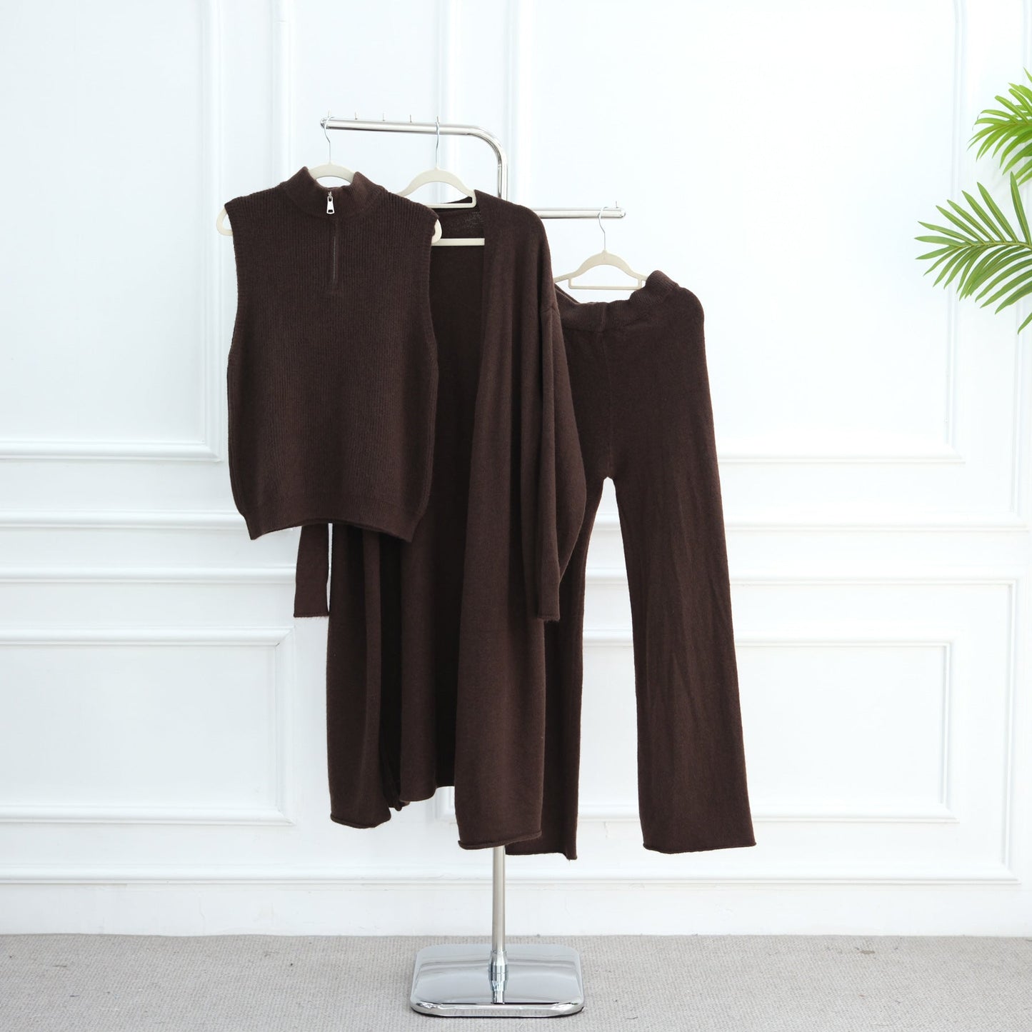 HA6603 Thickened knitted three-piece long coat set (with optional headscarf)
