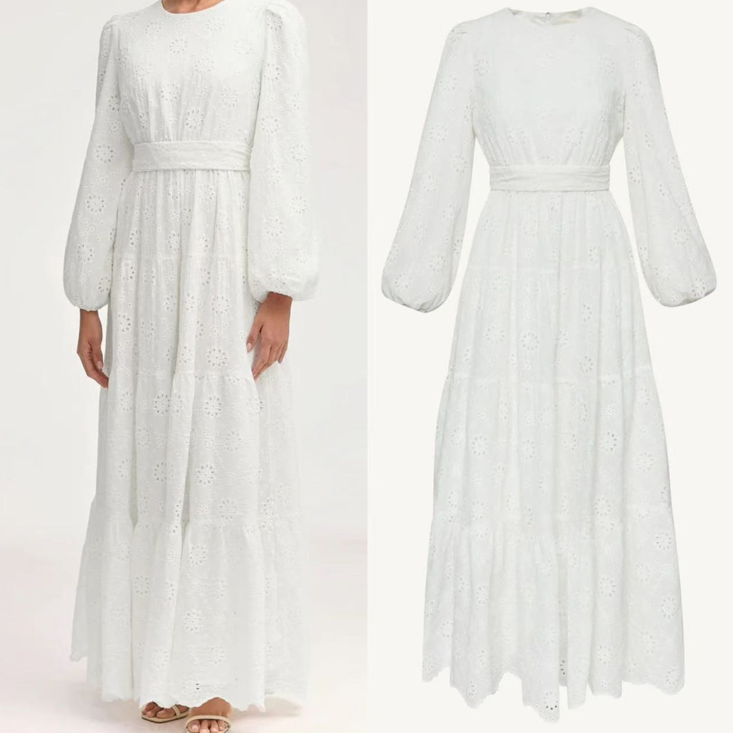 HA6630 Cotton embroidered flower long dress