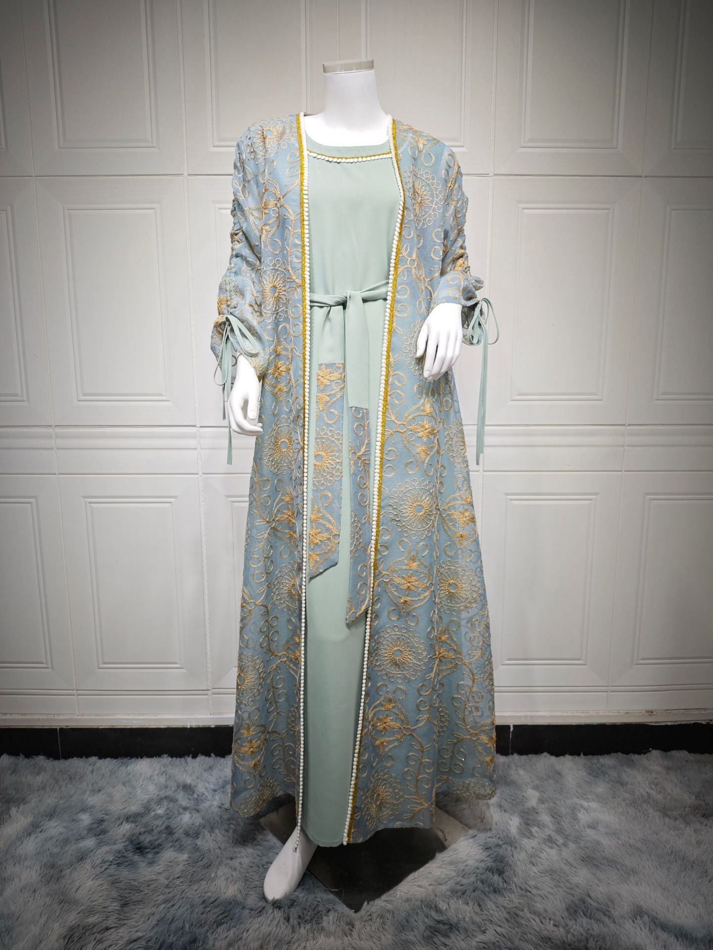 HA6653 Embroidered Robe Two-piece Set, Elegant and Lightweight Design.