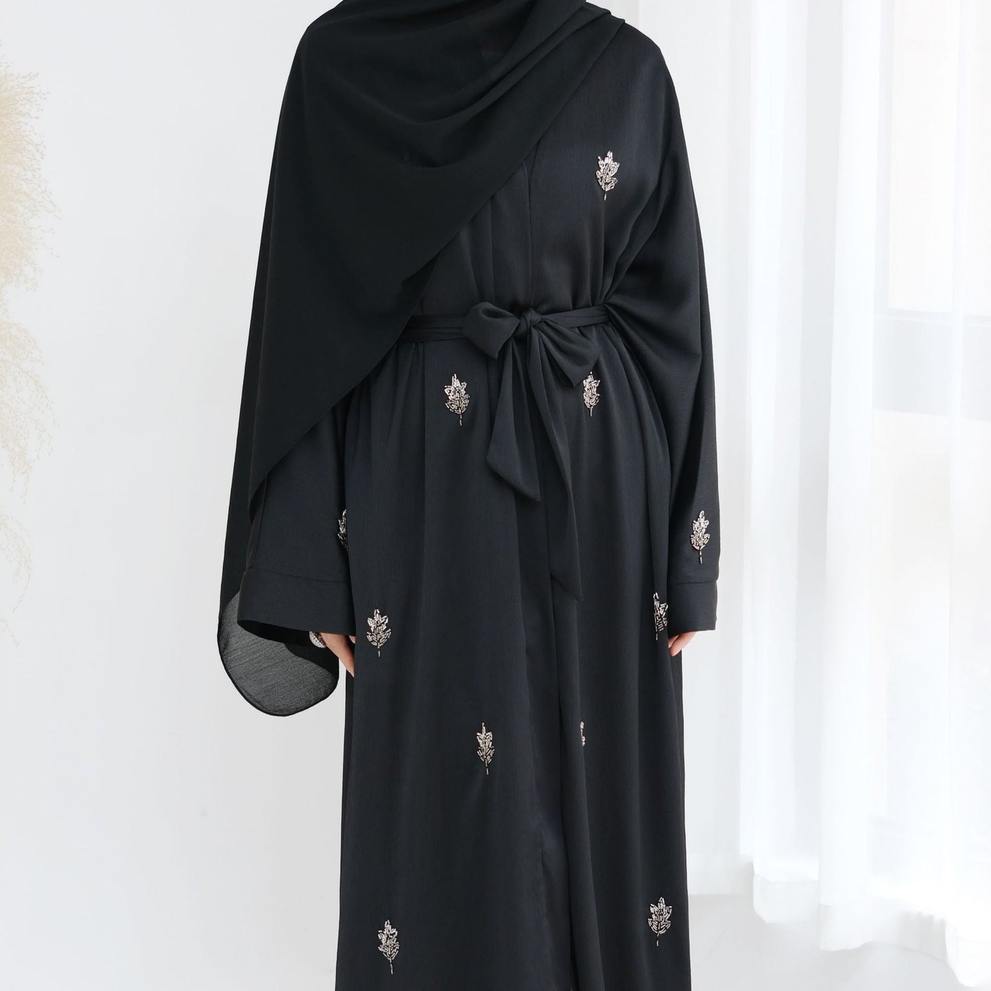 HA6624 Abaya Cardigan with Beaded Lace-up