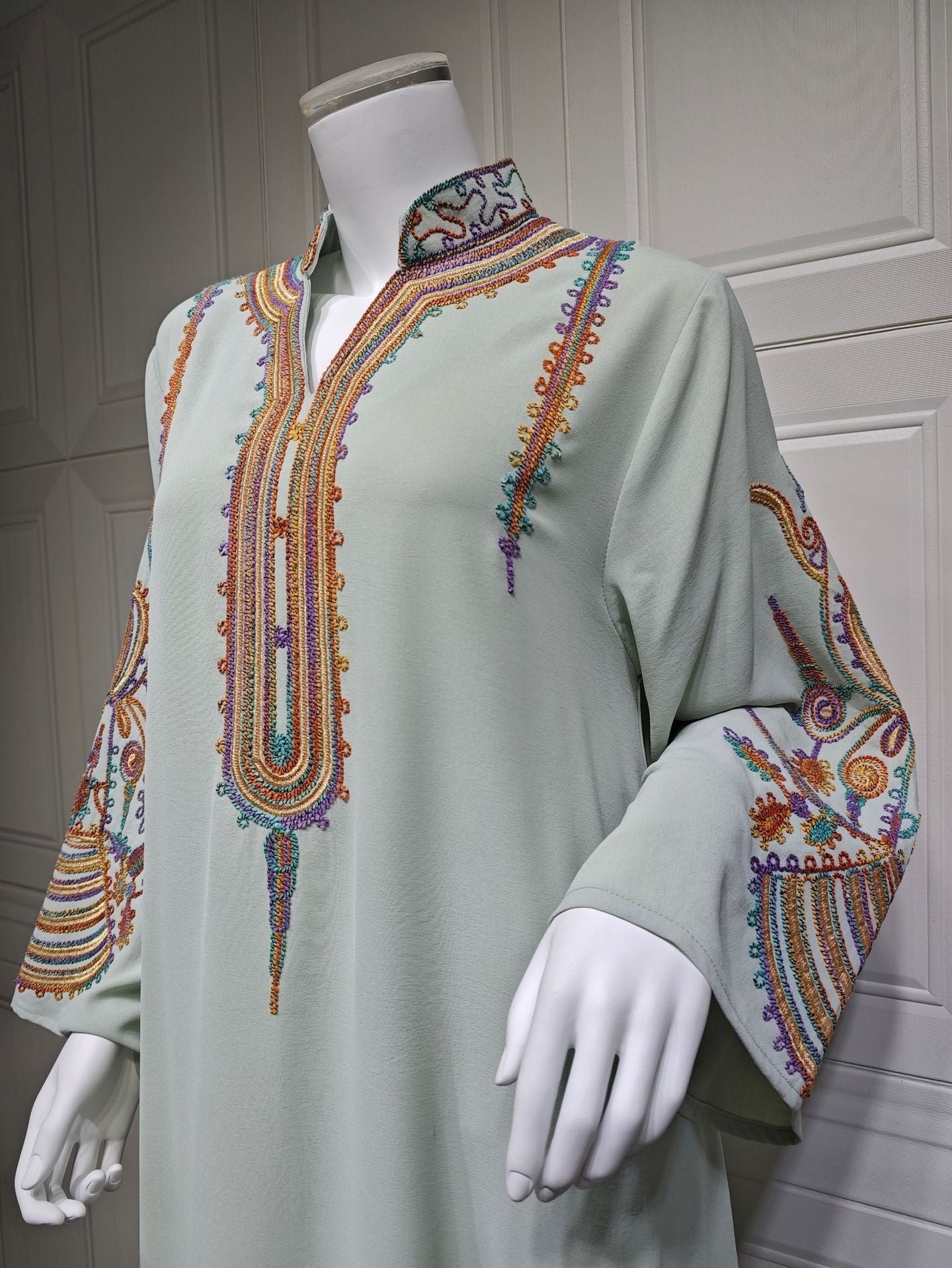 HA6661 Rope Embroidery Pullover Robe Dress, Long Sleeves, Loose Fit.