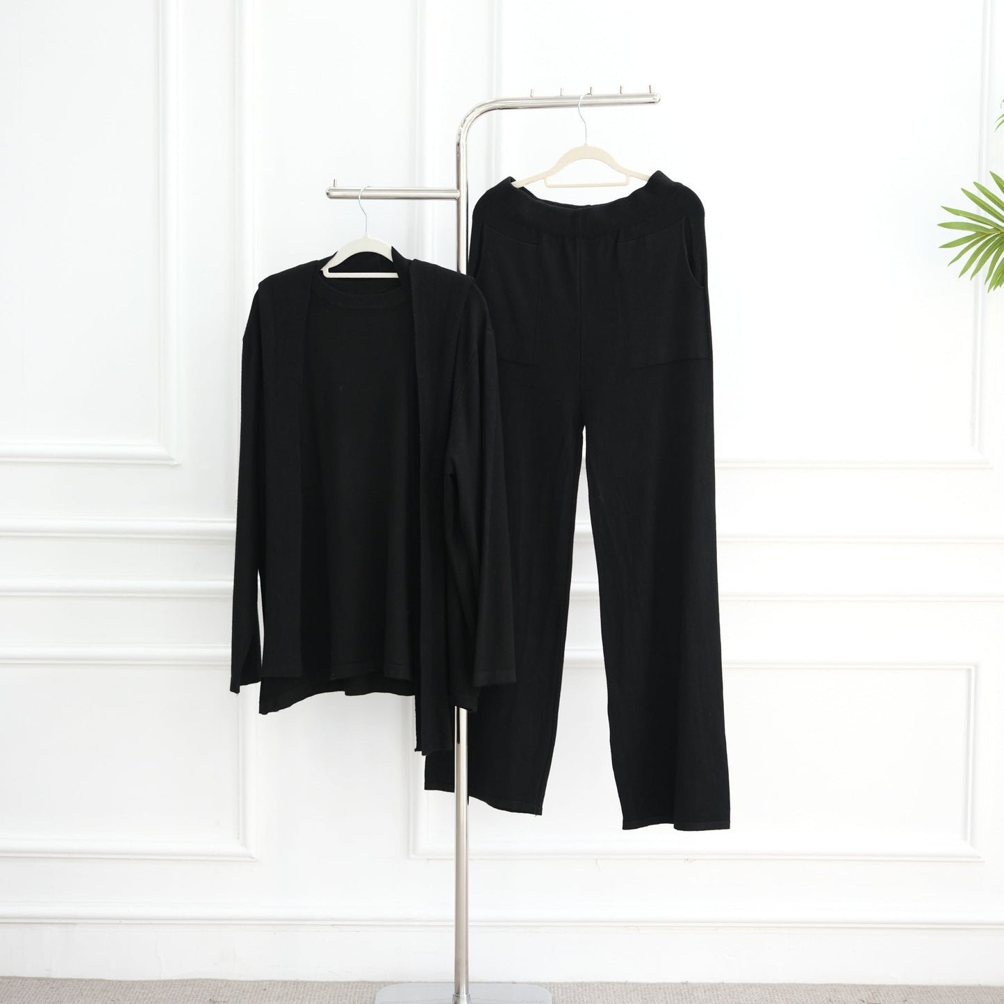 HA6593 Soft knitted home set | Simple solid color two-piece set
