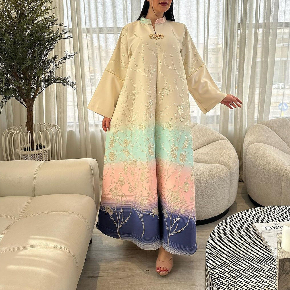 HA6645 Jacquard Embroidered Gradient Robe with Elegant Layered Design
