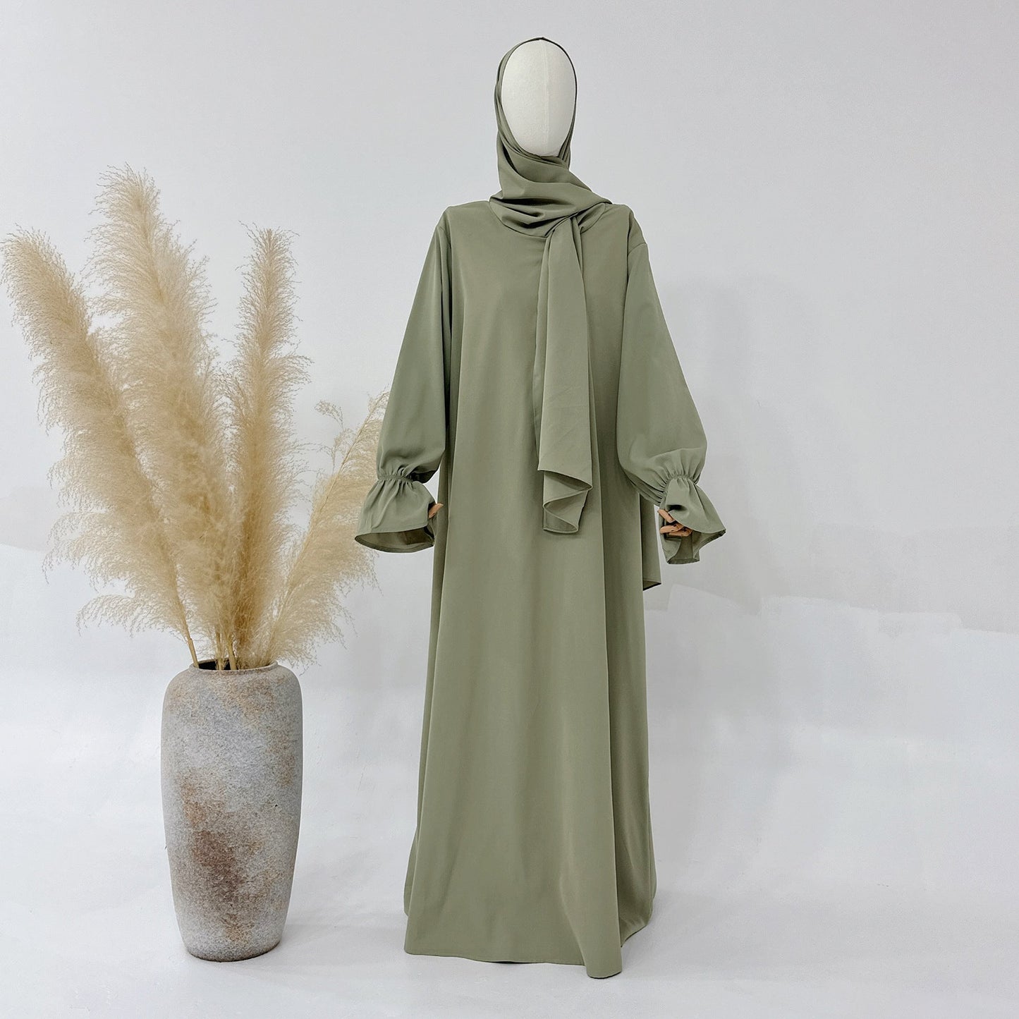 HAYA HA1173 Solid Color Hooded Abaya with Side Pocket