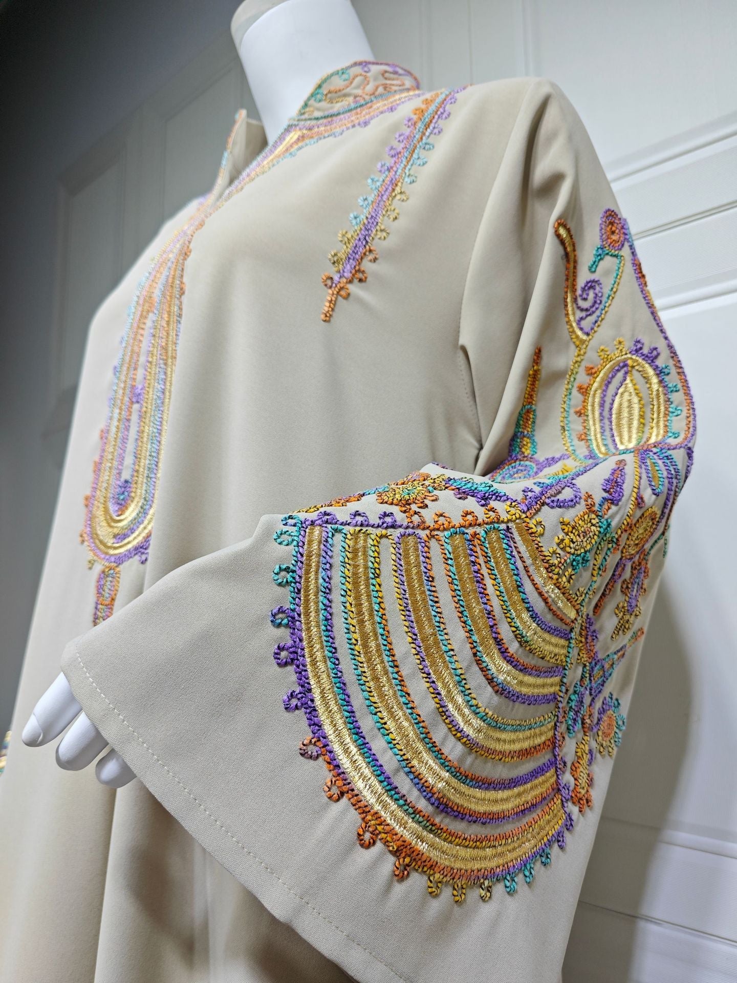 HA6661 Rope Embroidery Pullover Robe Dress, Long Sleeves, Loose Fit.