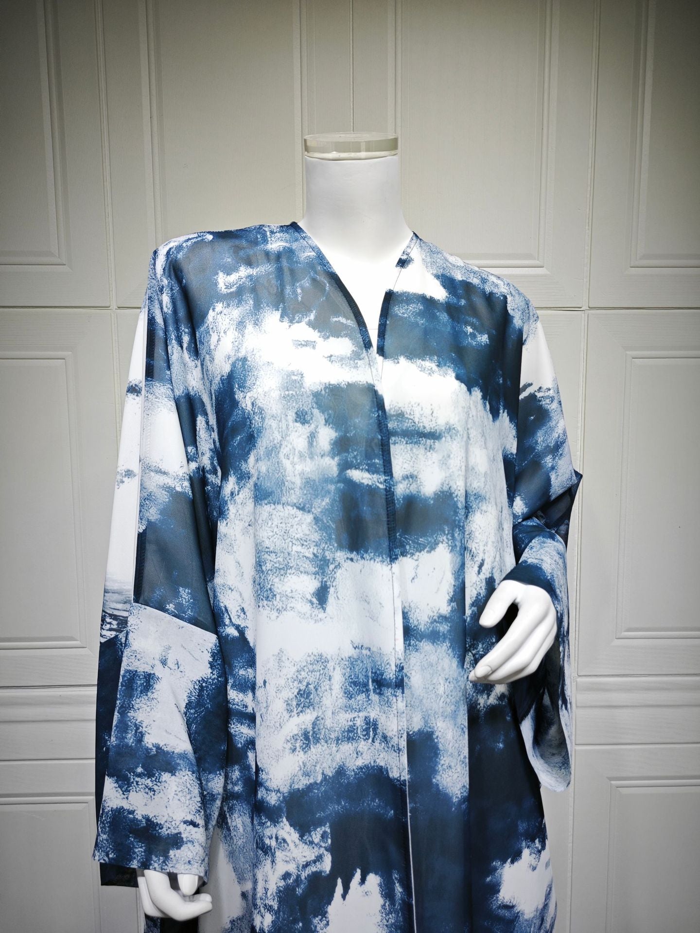 HA6638 Chiffon Printed Cardigan Two-piece Long Coat with Headscarf