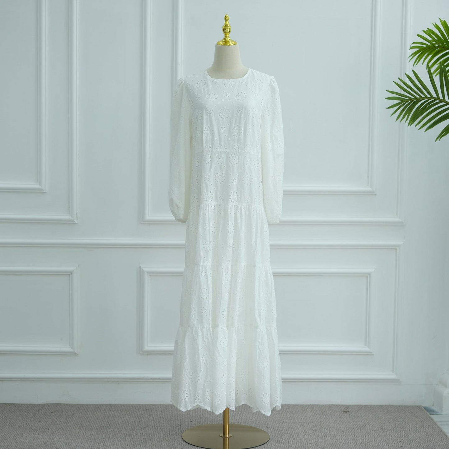 HA6630 Cotton embroidered flower long dress