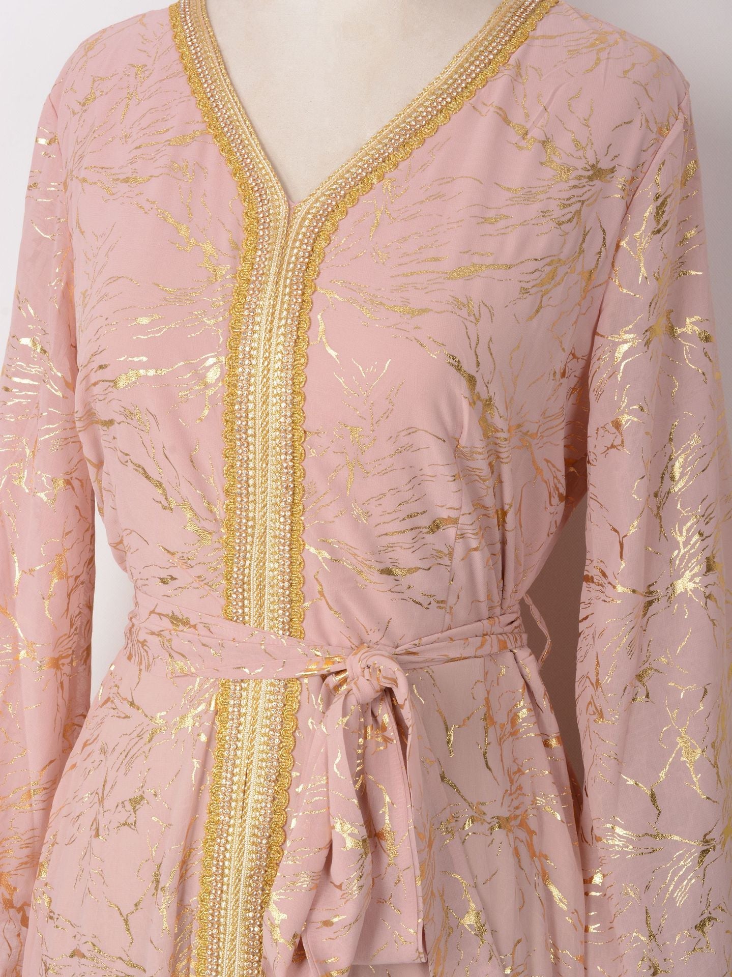 HS6731 V-neck gold-embroidered robe maxi dress