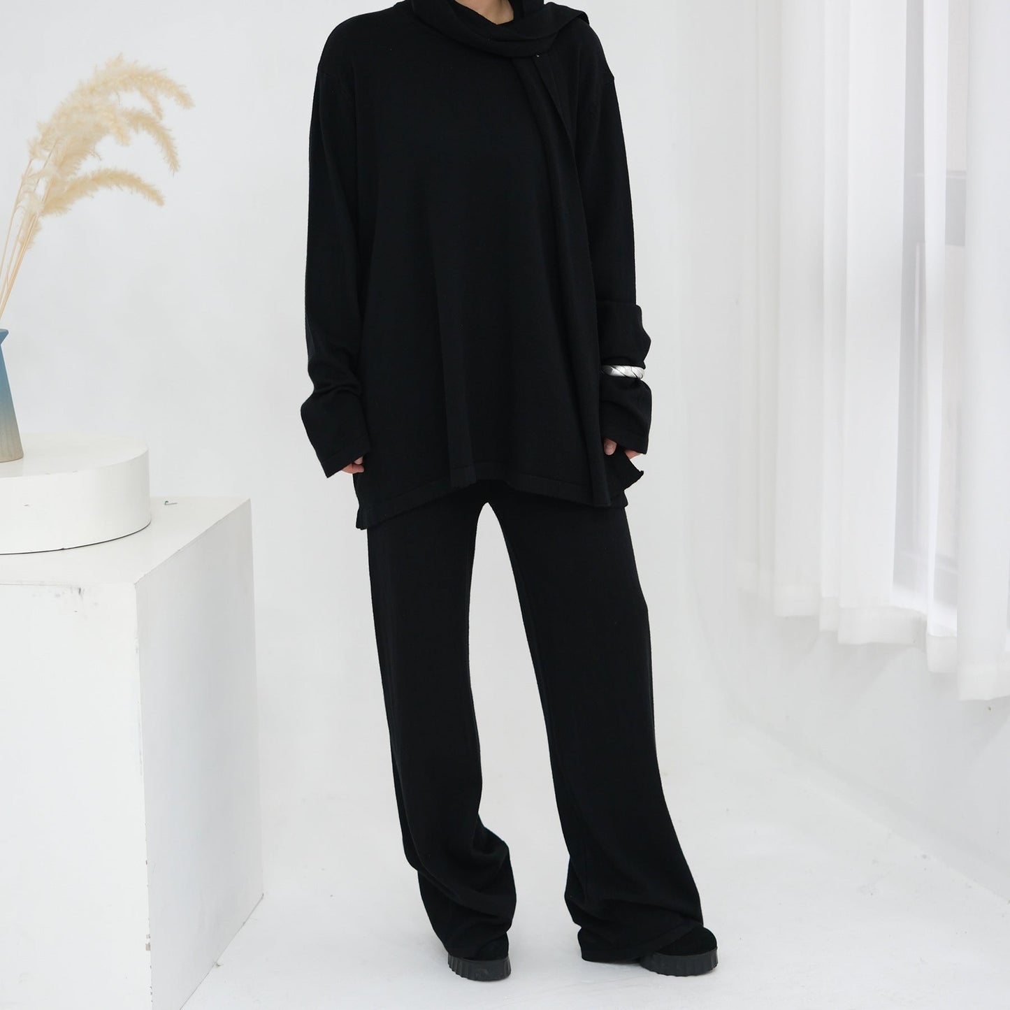 HA6593 Soft knitted home set | Simple solid color two-piece set