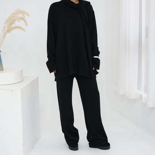 HA6593 Soft knitted home set | Simple solid color two-piece set