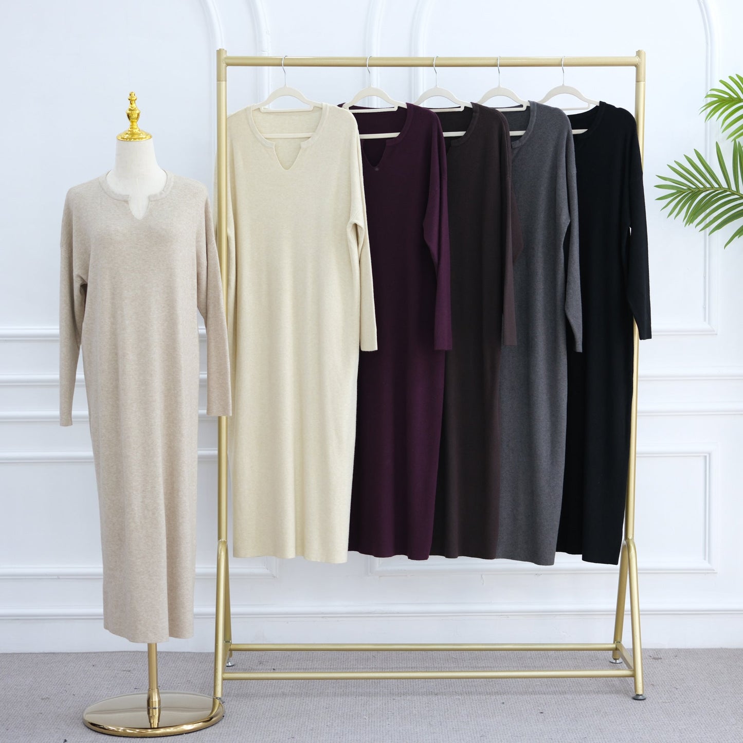 HA6598 Autumn and Winter Knitted Dress, Long Solid Color (headscarf Not Included)
