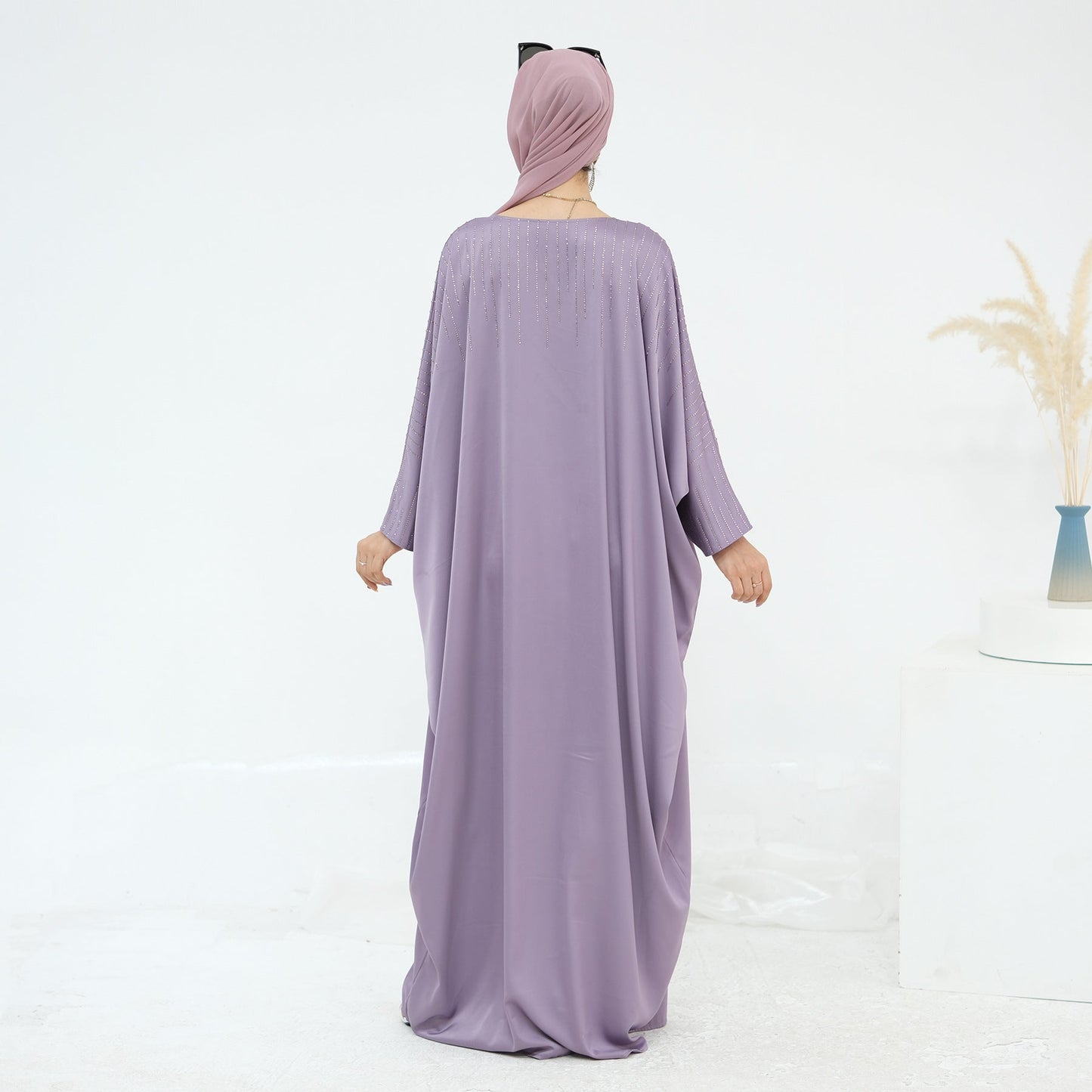HA6610 Rhinestone-embellished long Abaya dress (headscarf not included)