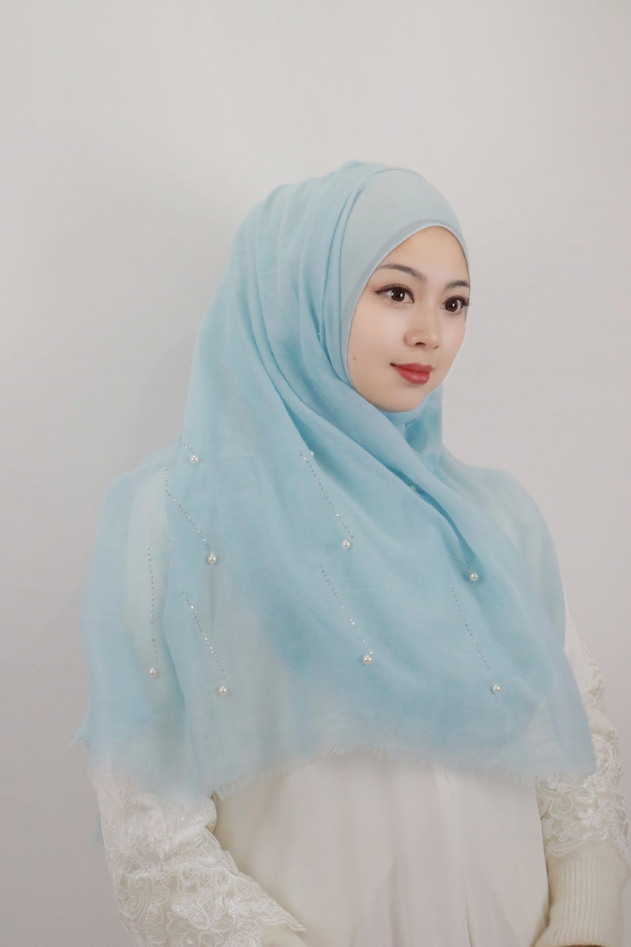 HAYA HA1106 Solid Color Scarf Long Beaded Shawl Headband