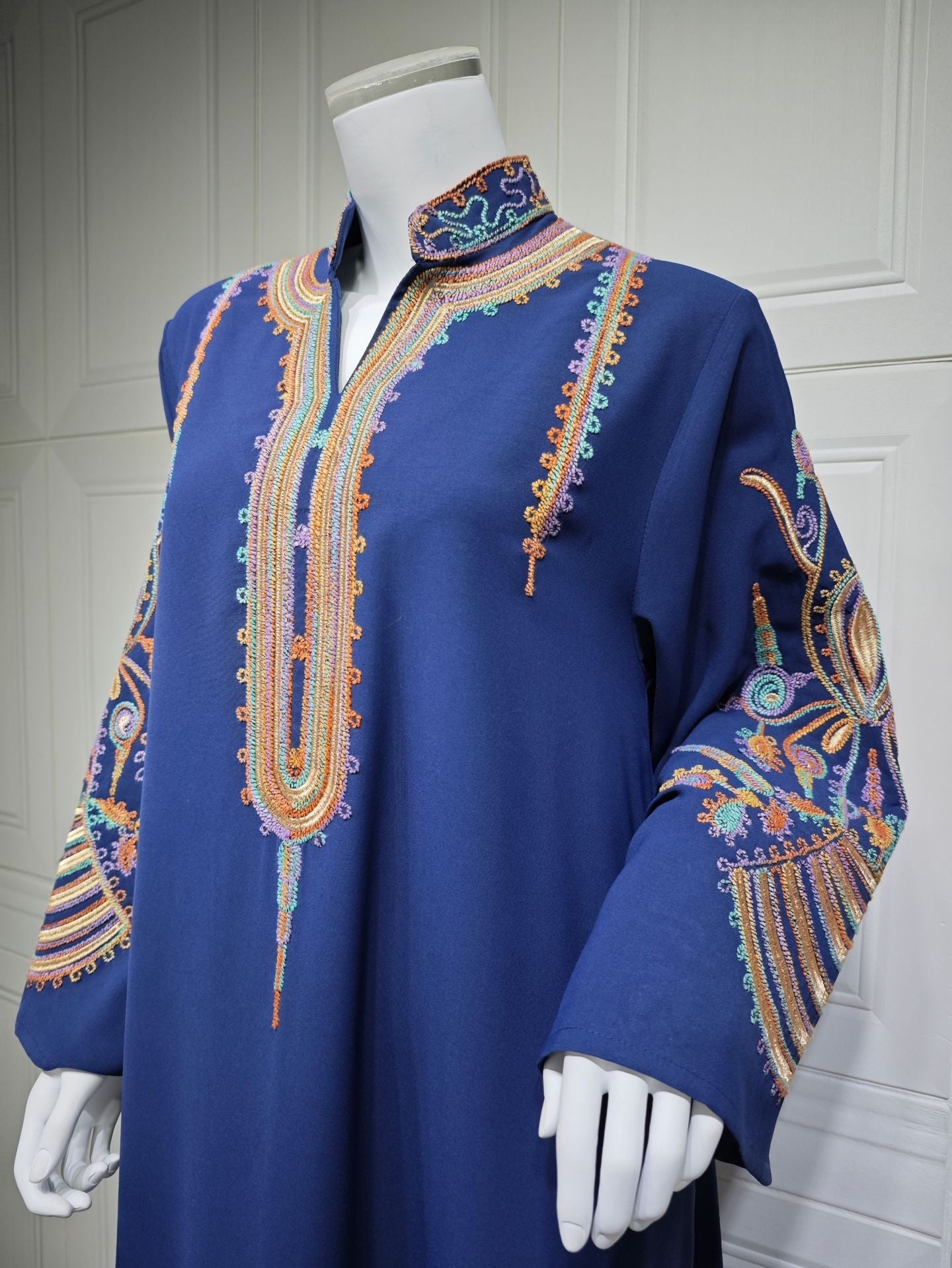 HA6661 Rope Embroidery Pullover Robe Dress, Long Sleeves, Loose Fit.