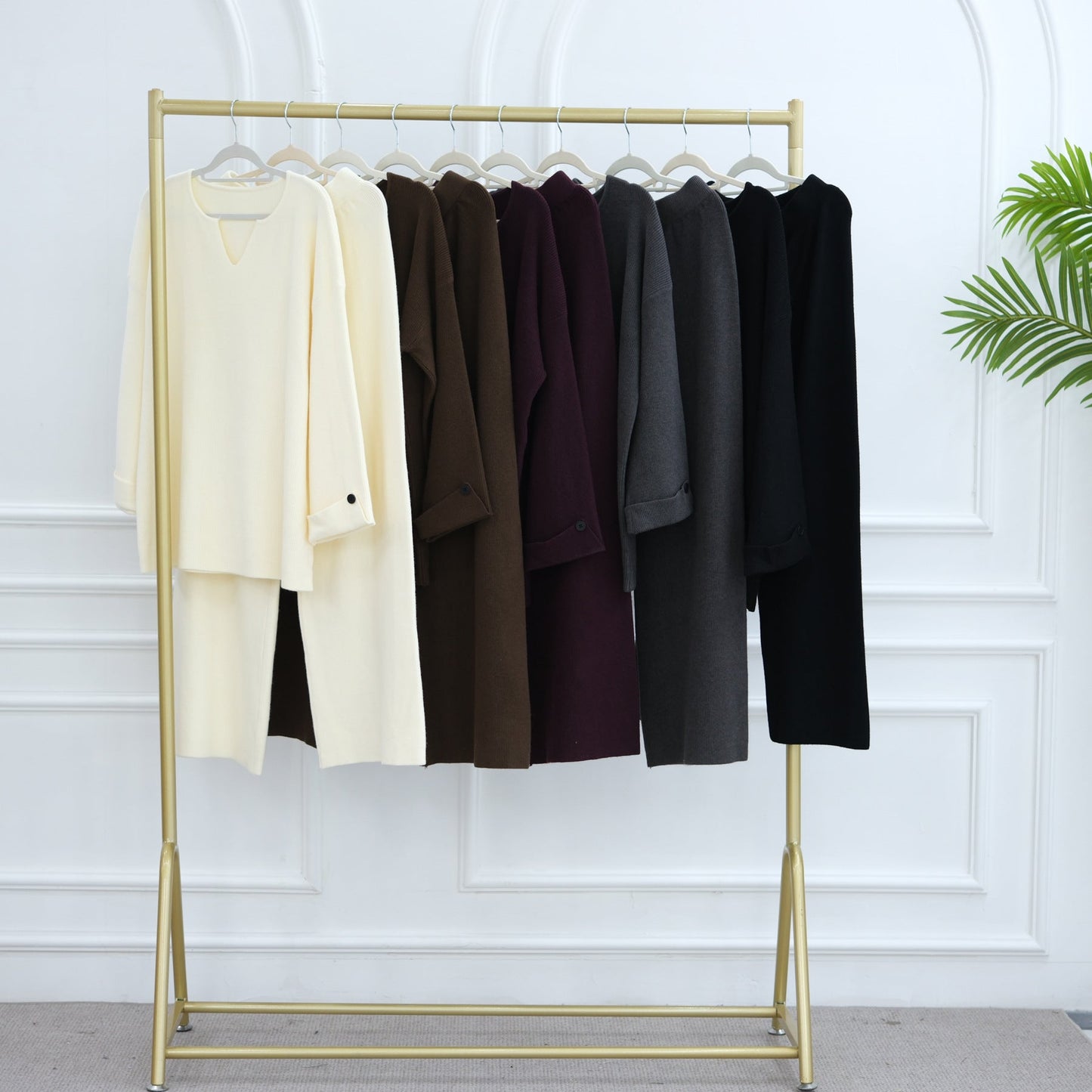 HA6600 Autumn and winter thickened knitted suit solid color two-piece suit (headscarf not included) cuff button design