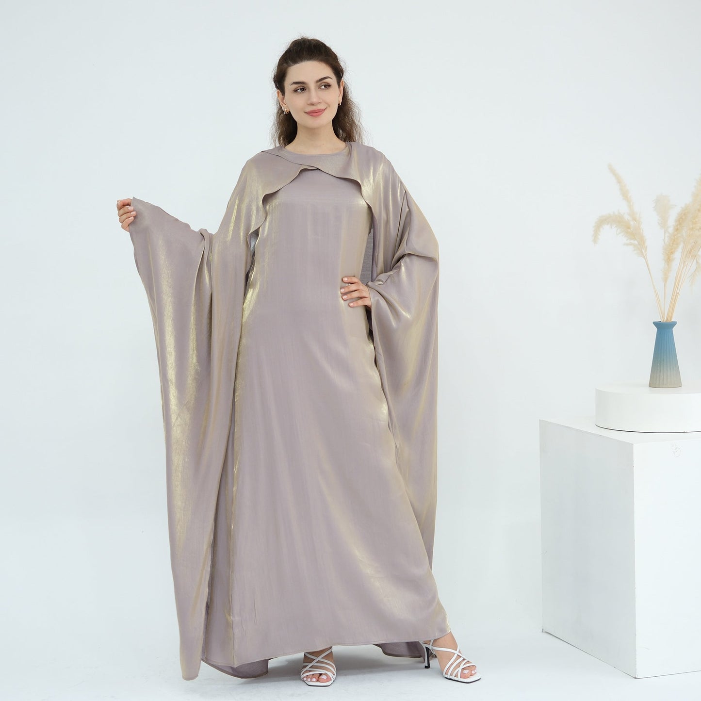 HA6584 Solid Color Beaded Loose Elegant Robe Dress