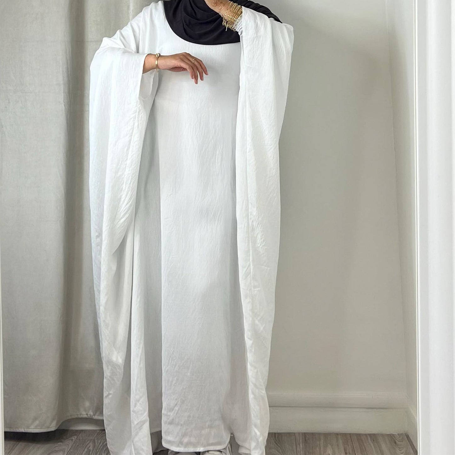 HAYA HAYA0997 Crepe Kaftan with Built-in Belt Waist Bat Sleeves Dress