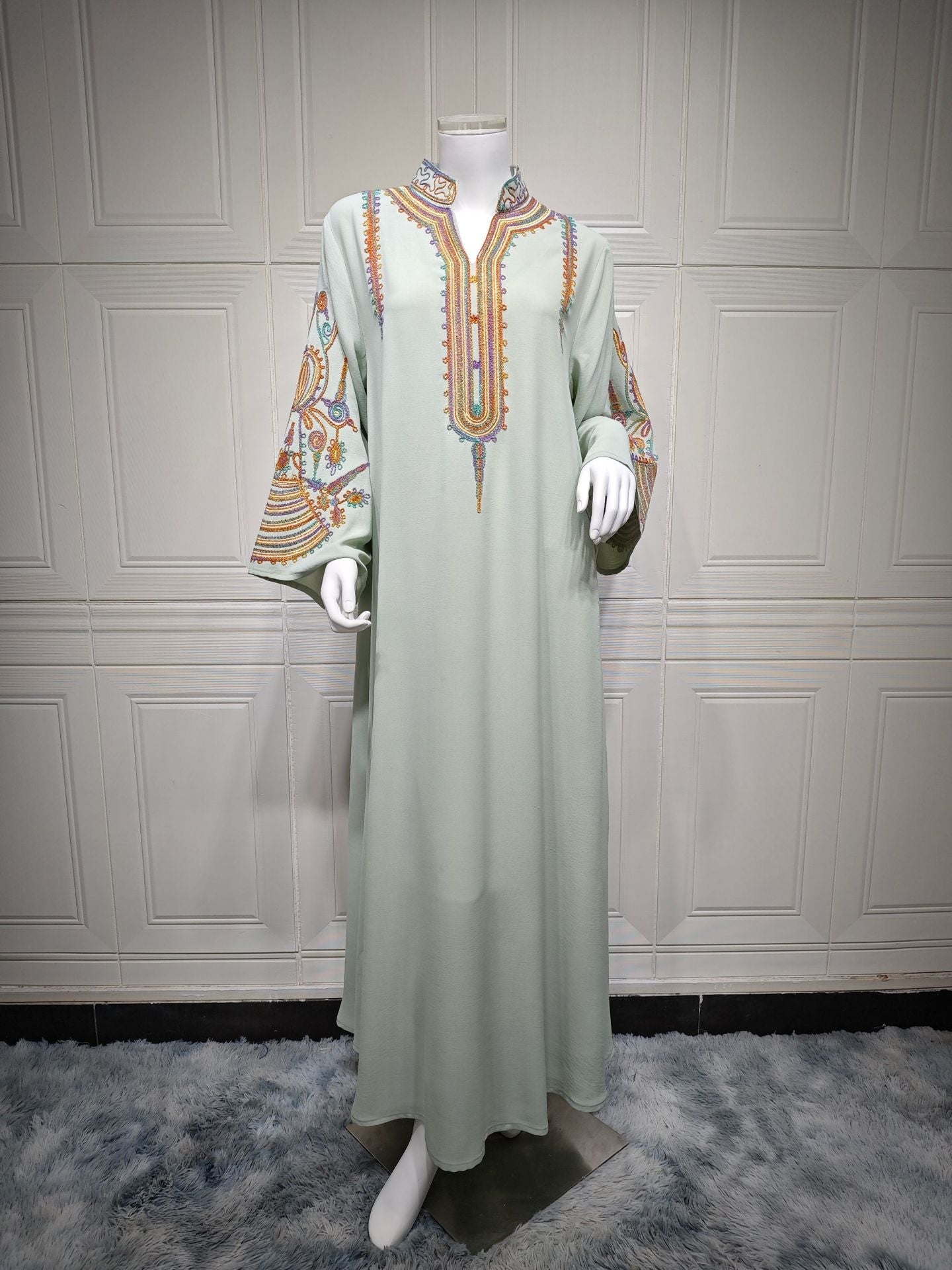 HA6661 Rope Embroidery Pullover Robe Dress, Long Sleeves, Loose Fit.
