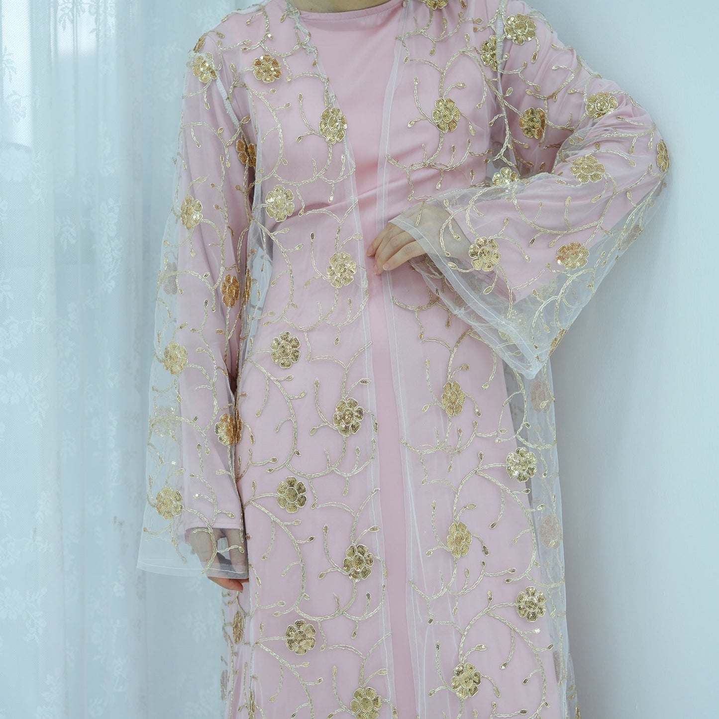 HA6627 Gold hook flower embroidered cardigan (with optional inner wear)