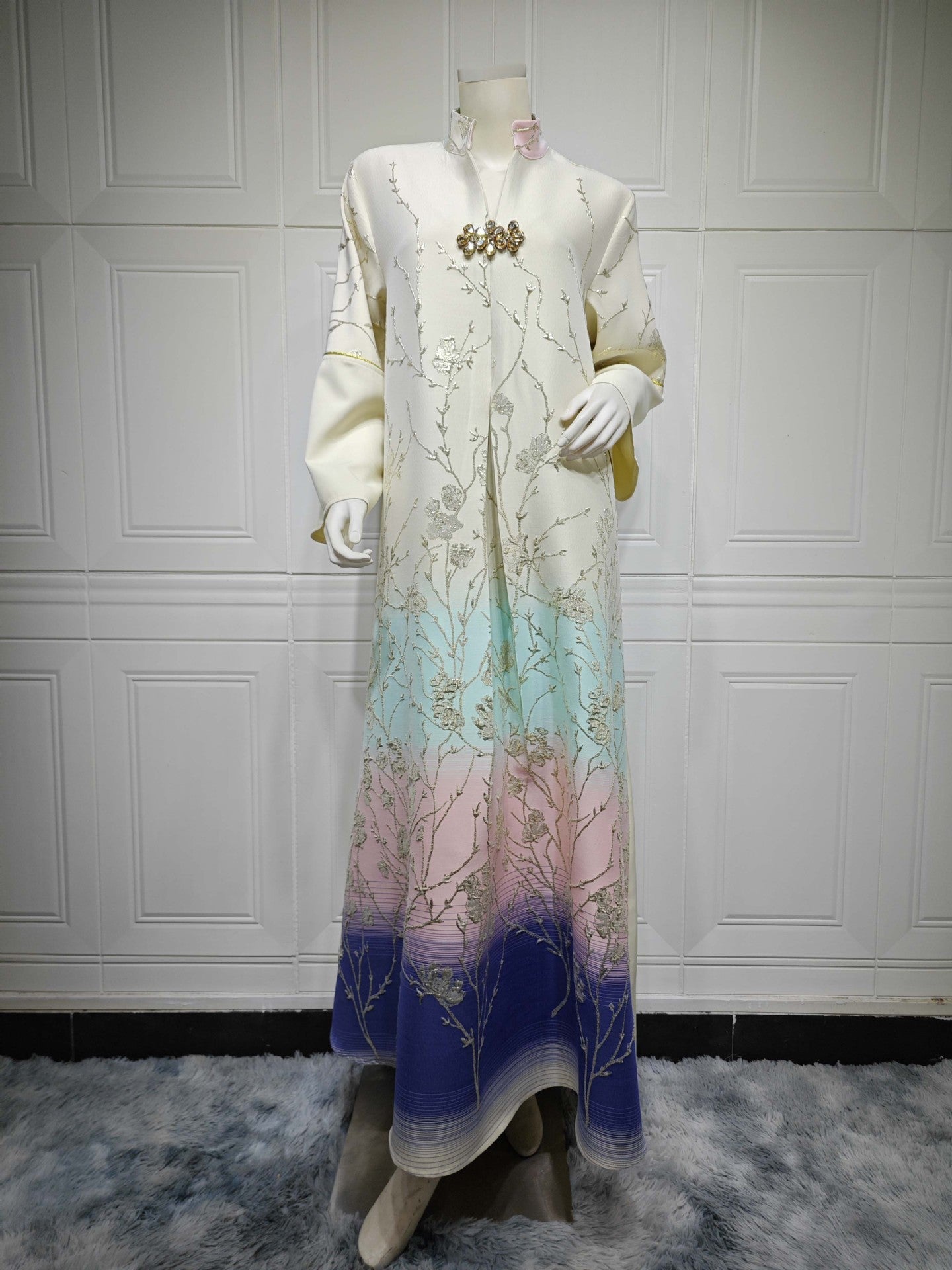HA6645 Jacquard Embroidered Gradient Robe with Elegant Layered Design