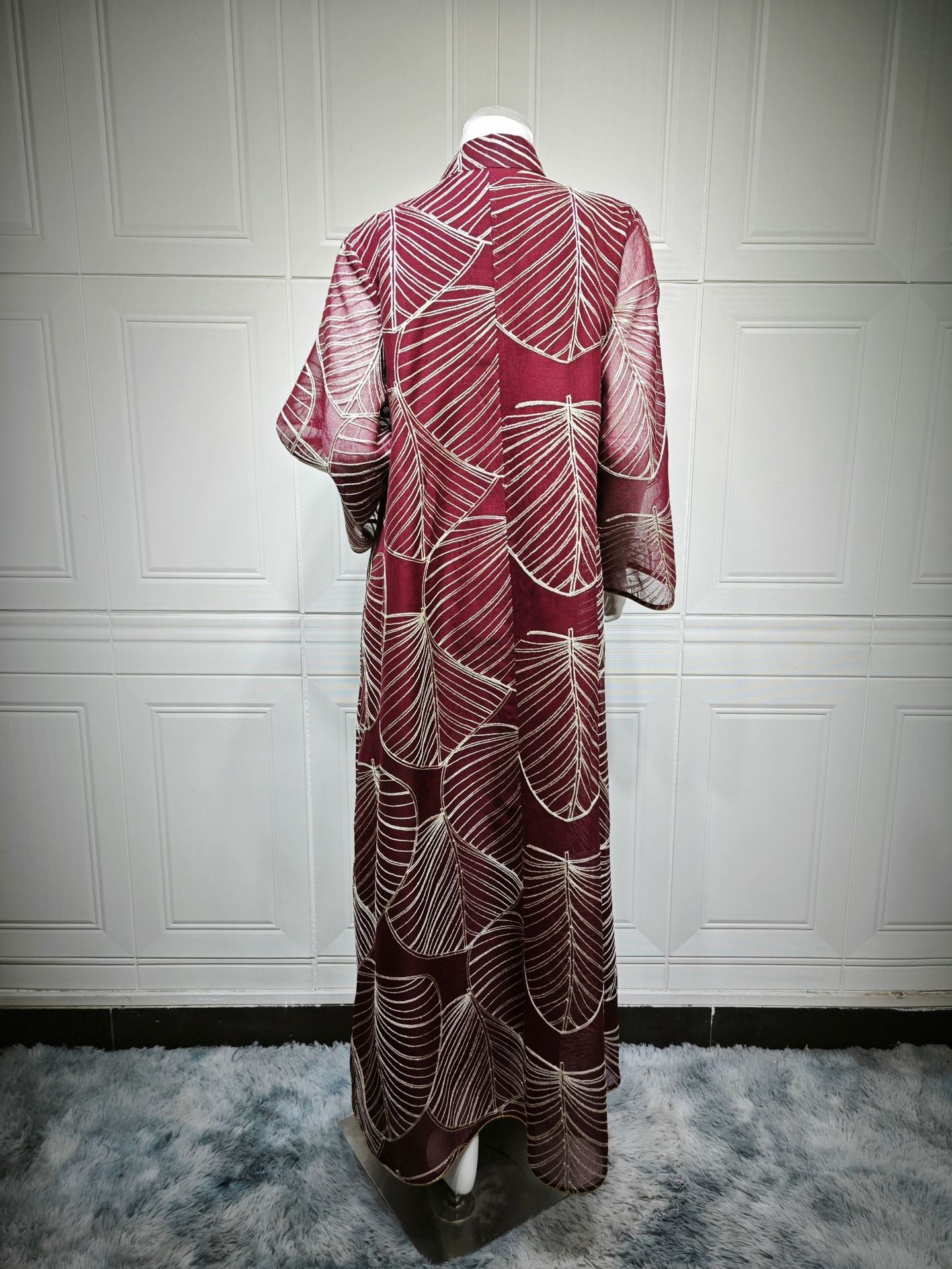 HA6657 Women's Long Robe Dress with Mesh Embroidery