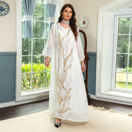 HA6637  Mesh Sequined Embroidered Long Dress