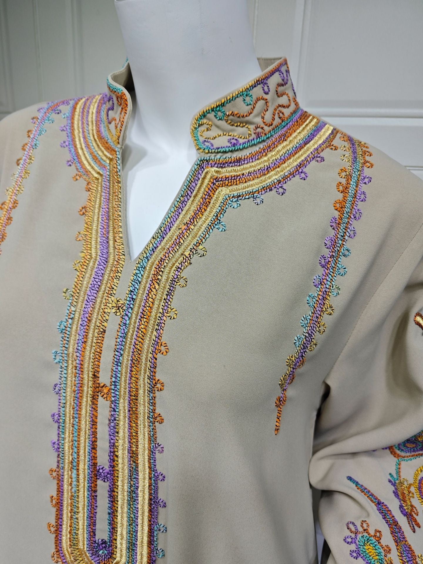 HA6661 Rope Embroidery Pullover Robe Dress, Long Sleeves, Loose Fit.