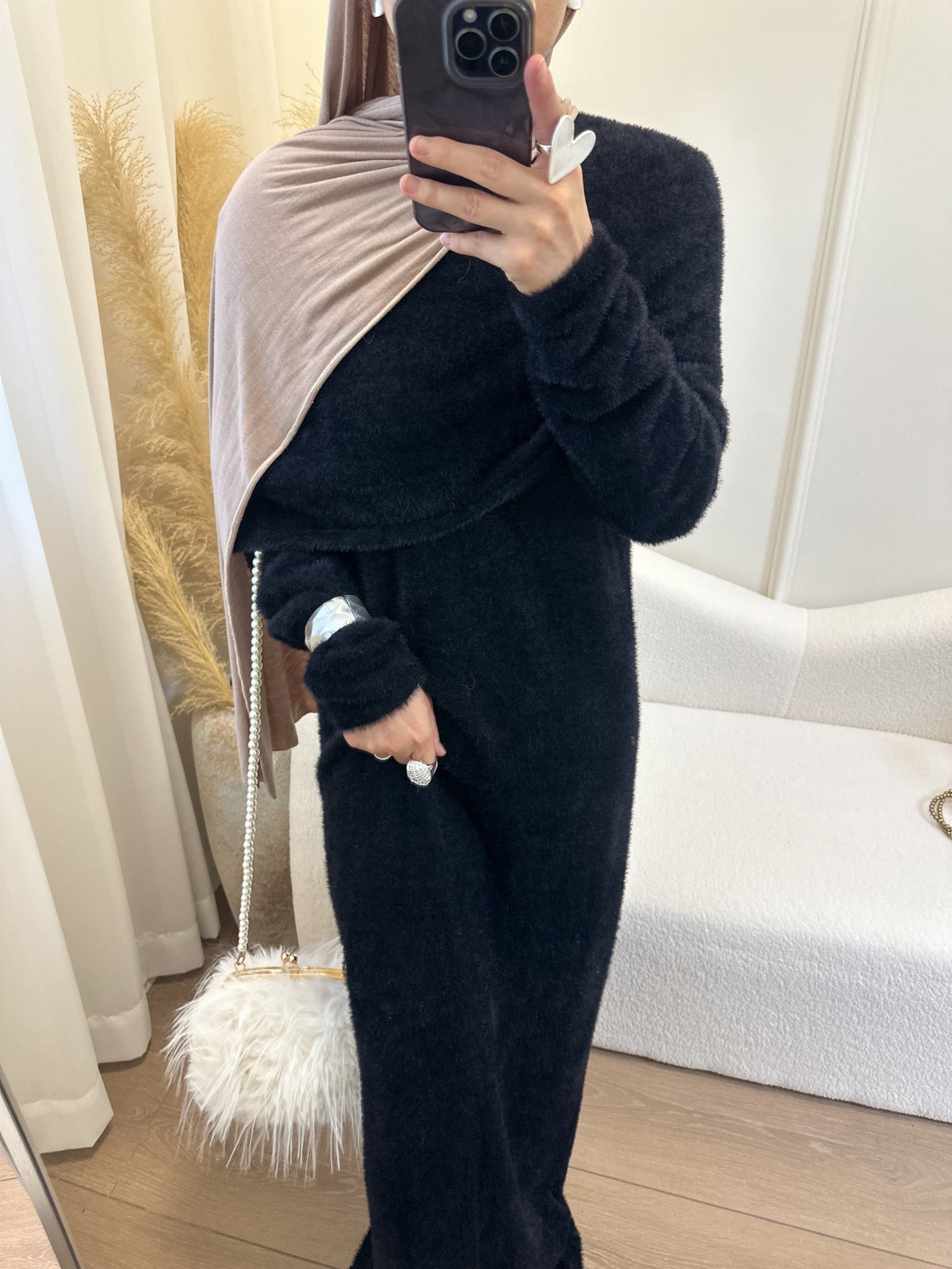 HA6604  Slim-fit Knit Sweater Two-piece Set with Shawl Design (headscarf Optional)