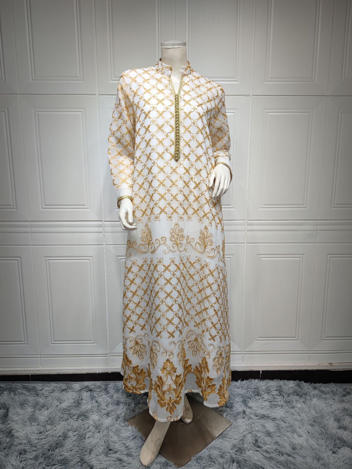 HA6640 Elegant Openwork Embroidered Abaya Long Dress