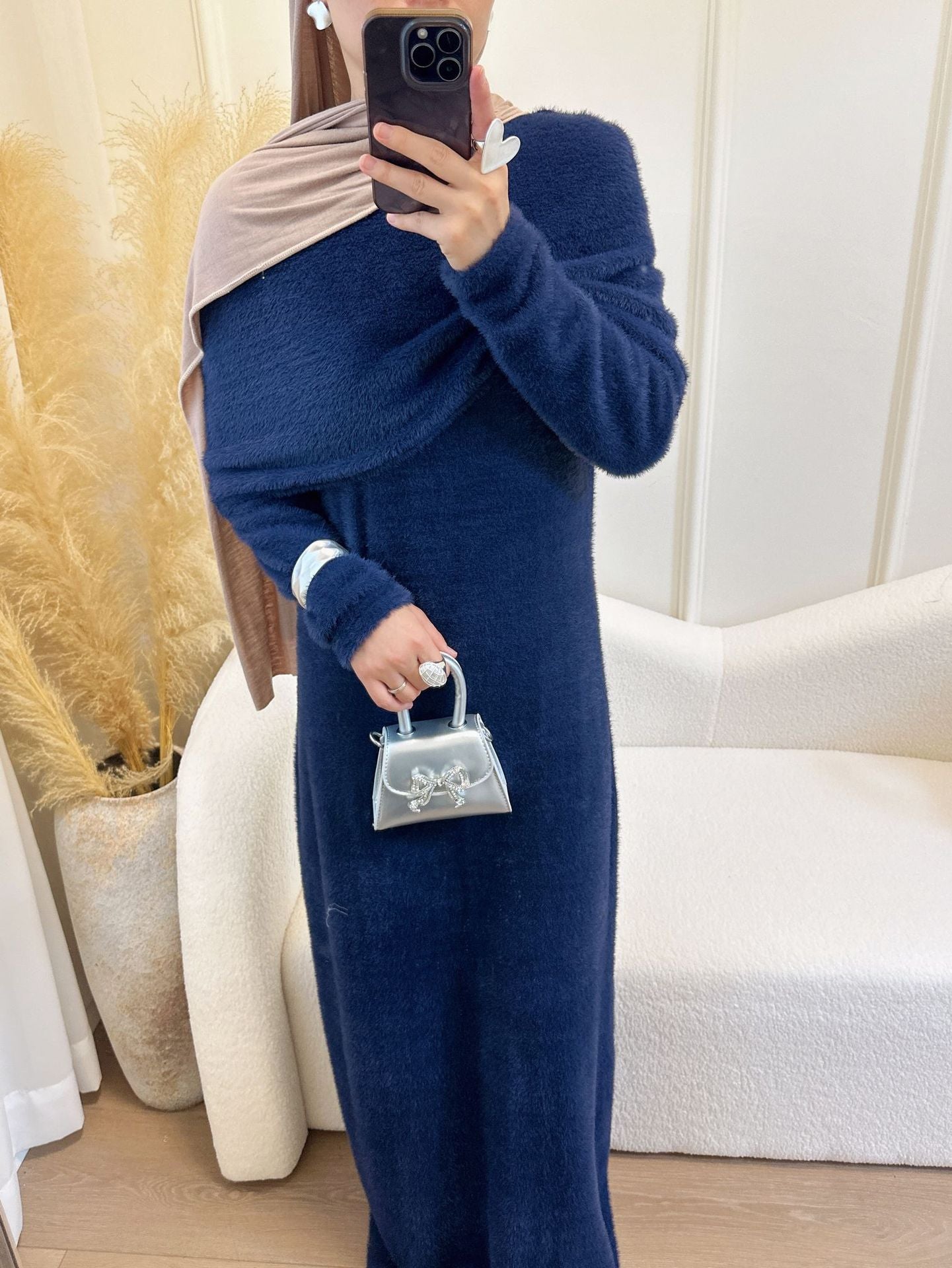 HA6604  Slim-fit Knit Sweater Two-piece Set with Shawl Design (headscarf Optional)