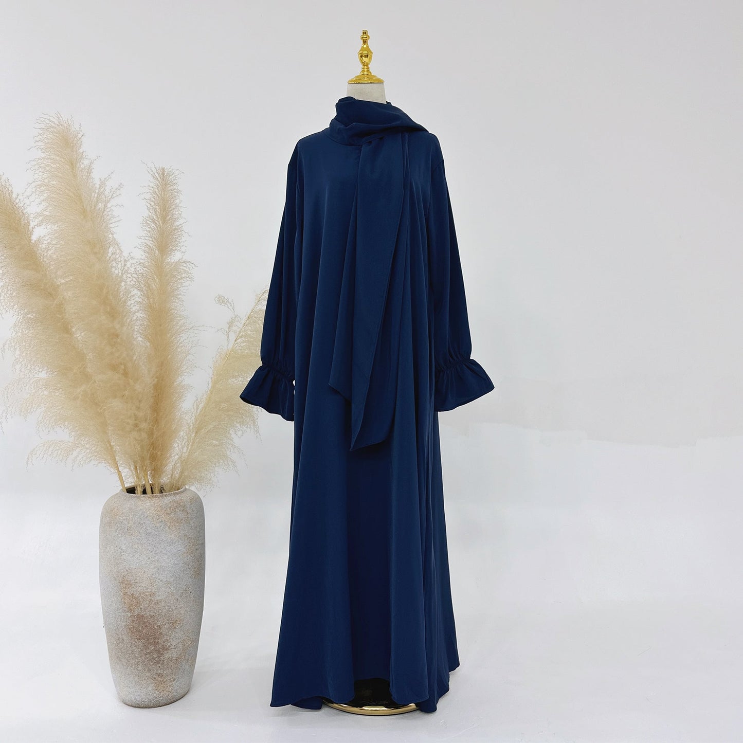 HAYA HA1173 Solid Color Hooded Abaya with Side Pocket