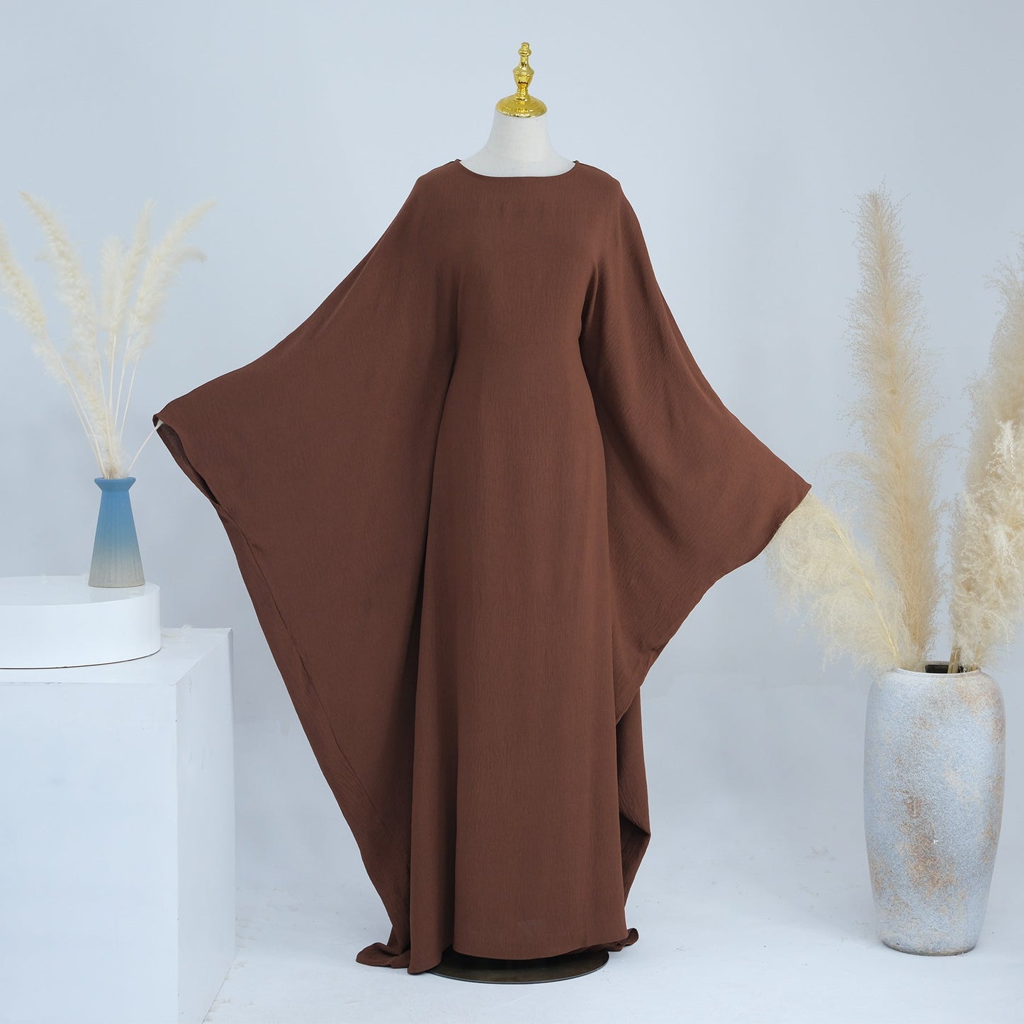 HAYA HAYA0997 Crepe Kaftan with Built-in Belt Waist Bat Sleeves Dress
