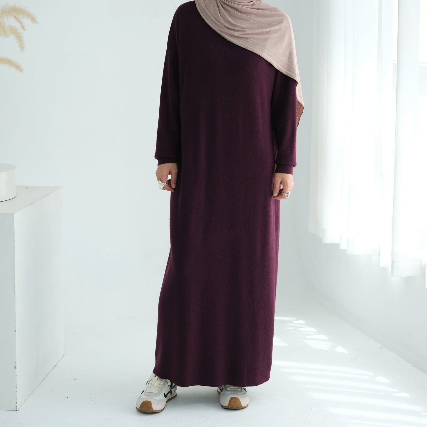 HA6598 Autumn and Winter Knitted Dress, Long Solid Color (headscarf Not Included)