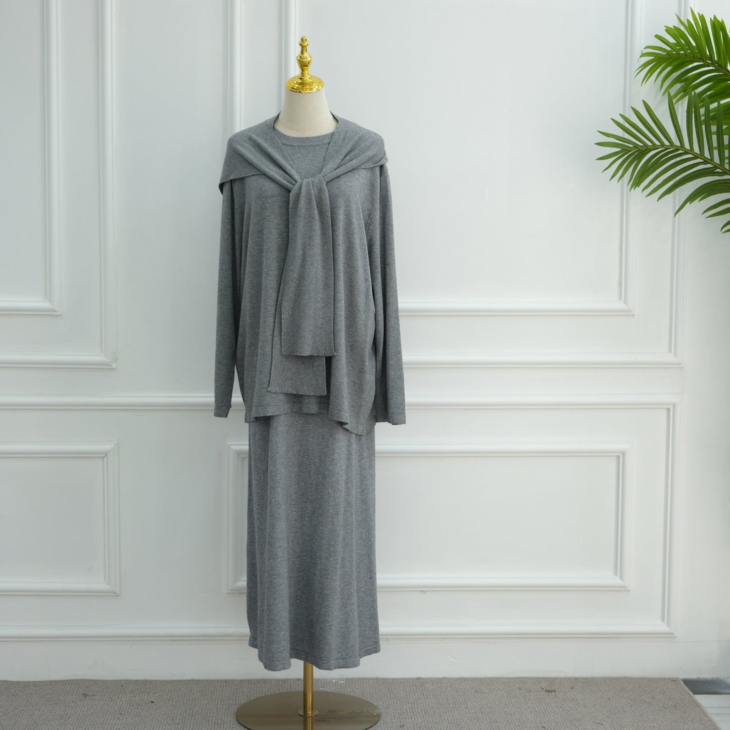 HA6609 Autumn and winter thickened knitted two-piece suit (excluding headscarf)
