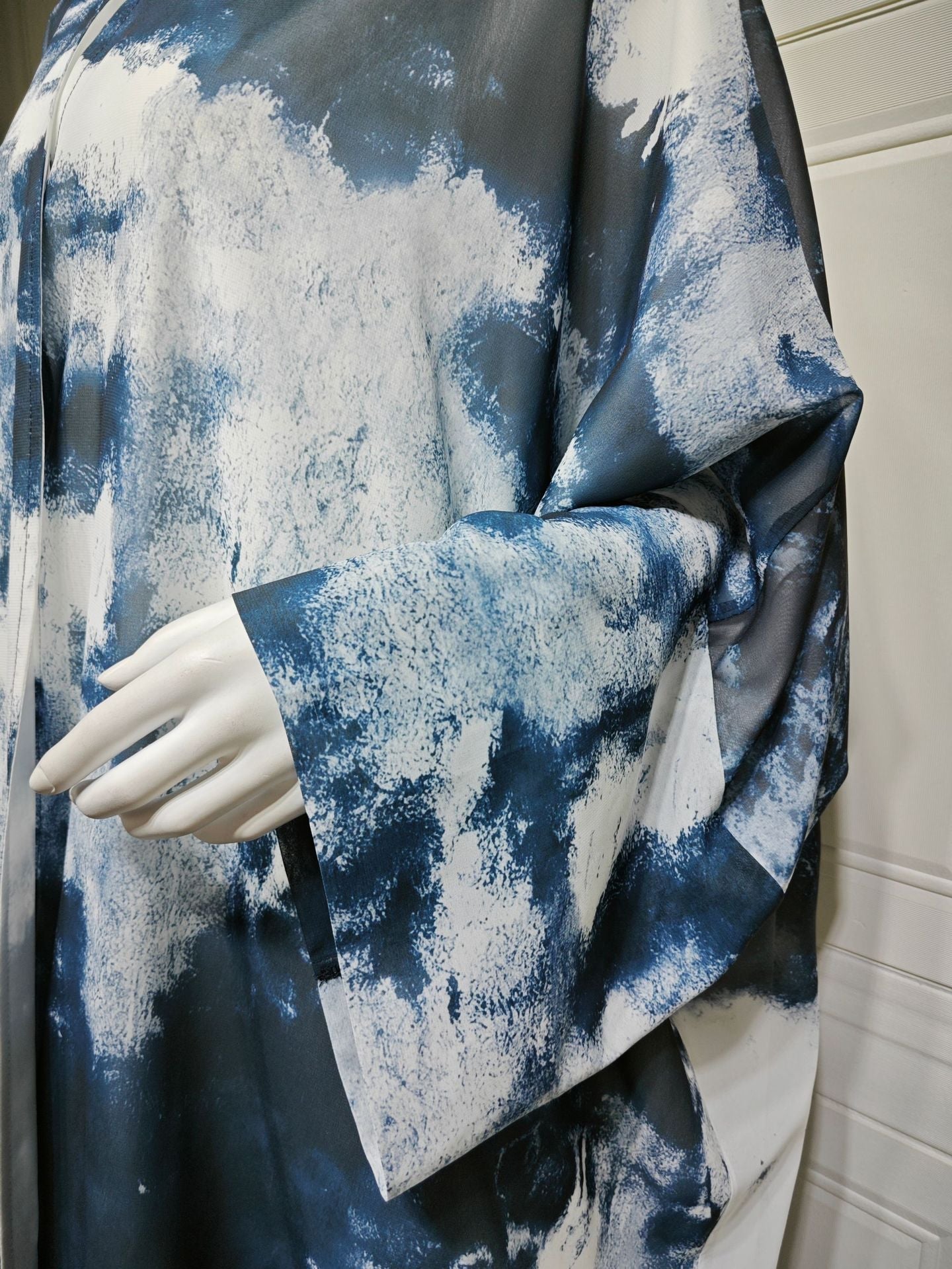 HA6638 Chiffon Printed Cardigan Two-piece Long Coat with Headscarf
